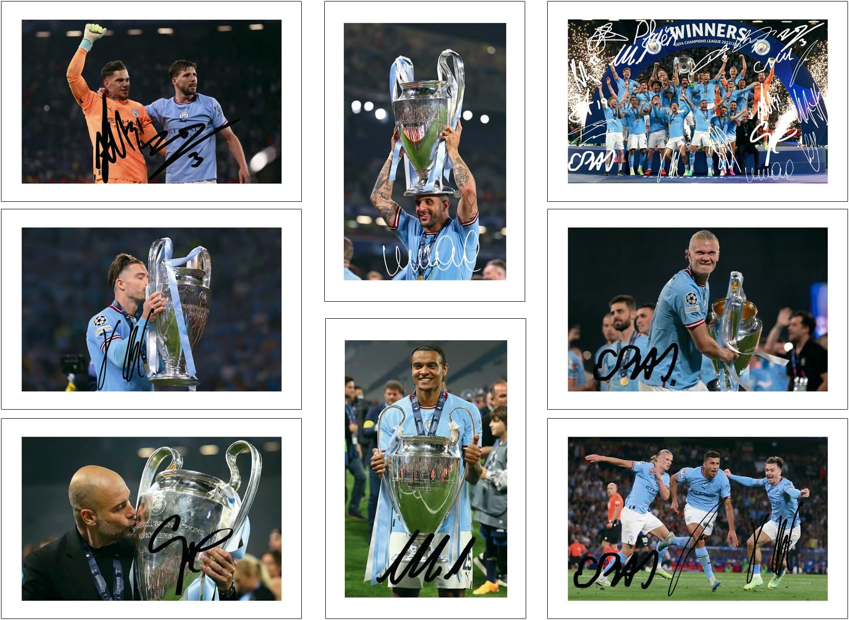 Set of 20 Manchester City 2022/23 Champions League Final Players Signed 6X4 Inch Photo Prints With Pre Printed Signatures Autograph Gift