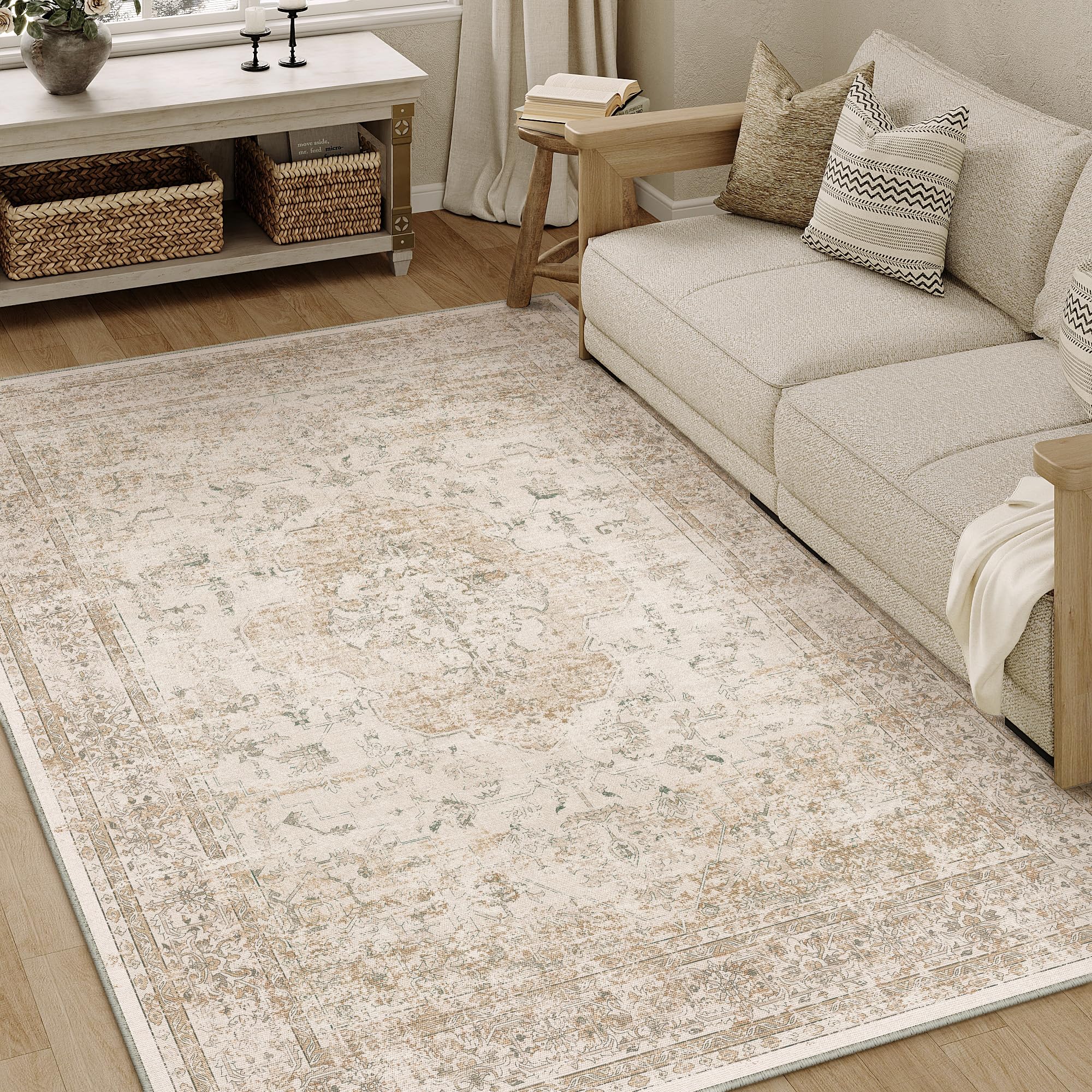 PureCozy Waschbarer Teppich Wohnzimmer Vintage Böhmischen Tepich