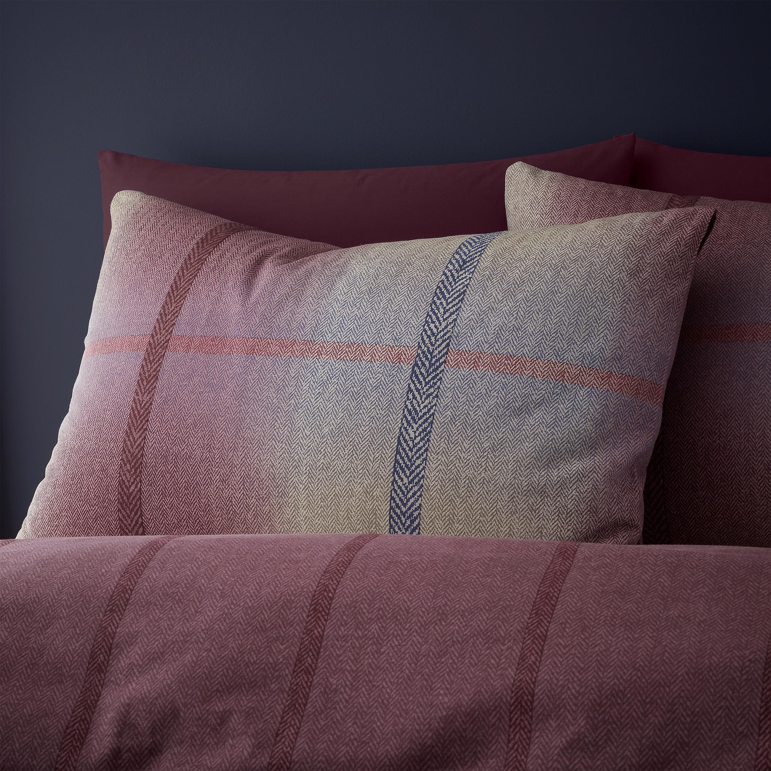 Catherine Lansfield Brushed Cotton Melrose Tweed Check Reversible Double Duvet Cover Set including Pillowcases Plum - Image 3