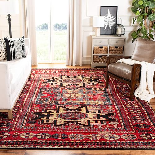 SAFAVIEH Vintage Hamadan Collection Area Rug - 8' x 10', Red & Multi, Oriental Traditional Persian Design, Non-Shedding 