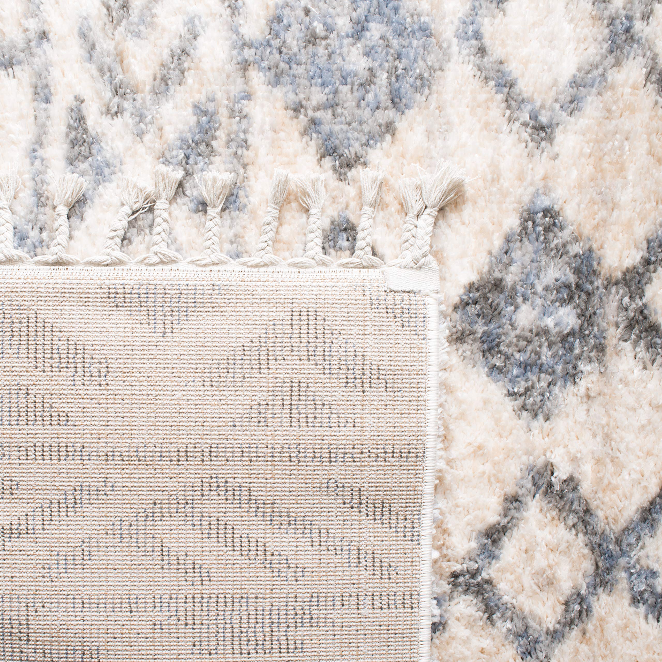 SAFAVIEH Tapis Shag pour Salon, Salle à Manger, Chambre à Coucher - Berber Fringe Shag Collection, Tapis à Poil Court, Crème et Marine, 183 X 274 cm