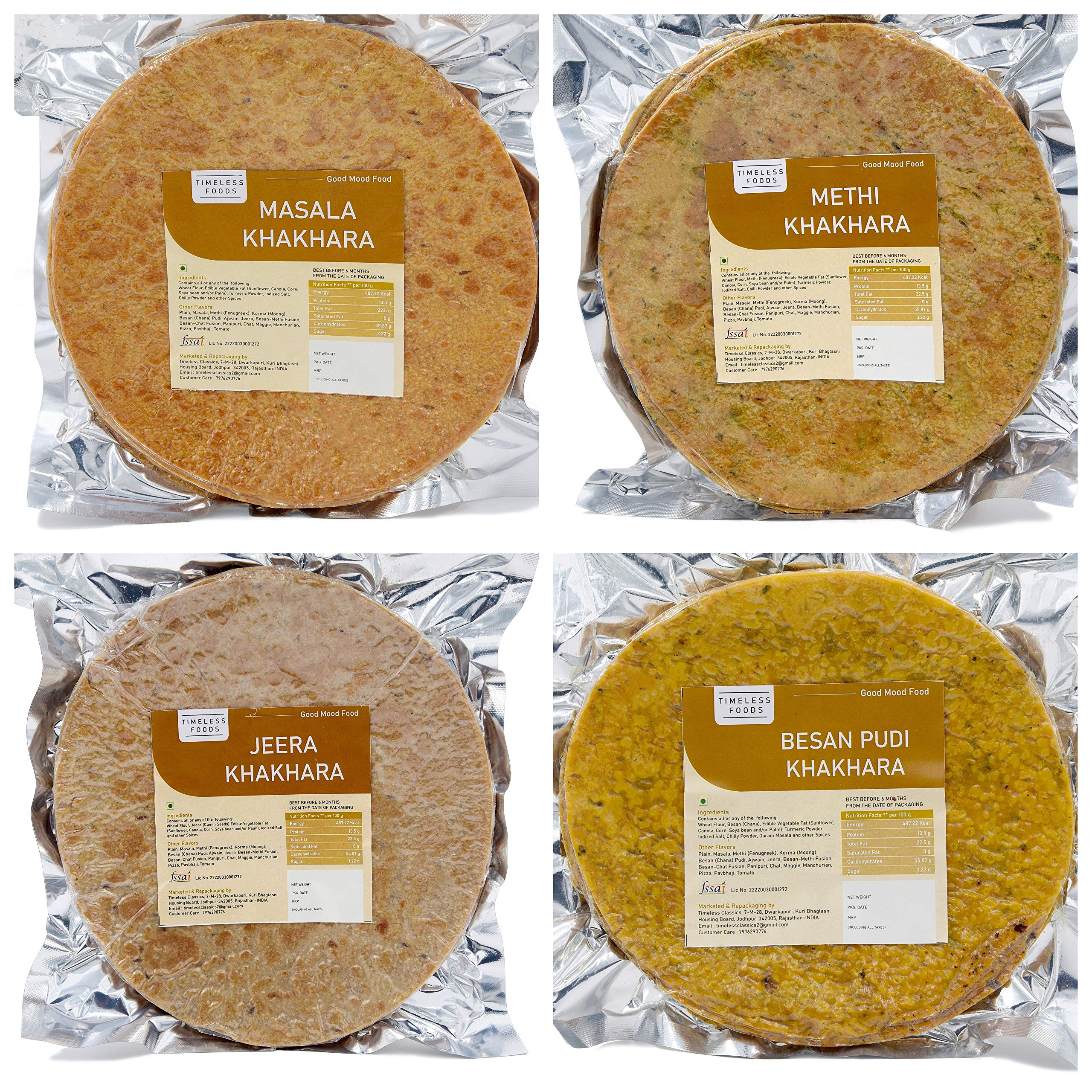 Timeless Food : Masala, Methi, Besan & Jeera Khakhra | 4 Flavour Combo, 200 GM Each Flavor | Gujarati Khakhara Snacks (B08Q3Y7CY1) Amazon Price History, Amazon Price Tracker