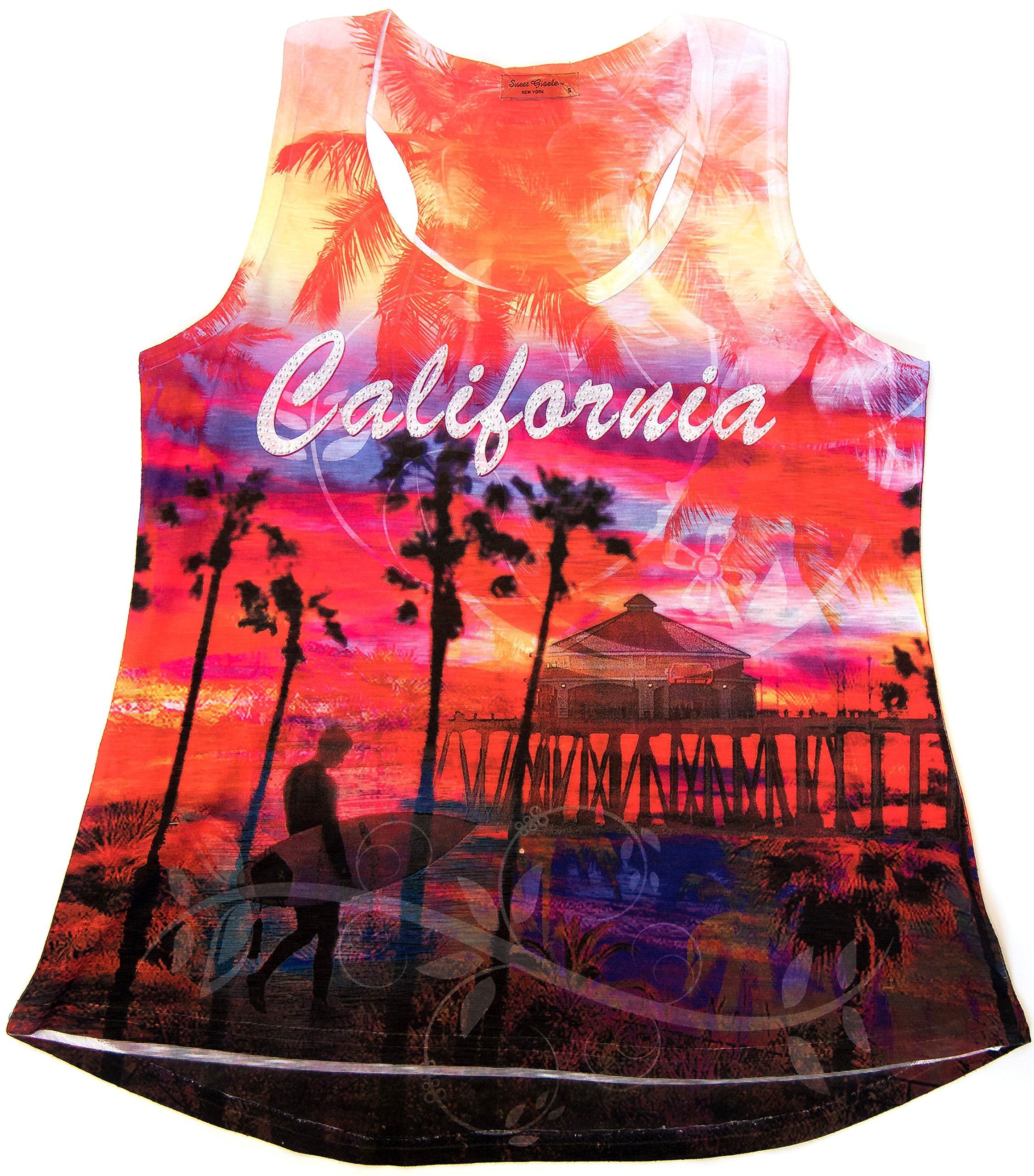 California Beach Vibe Womens Tank | Rhinestone Embellished Yoga Top
