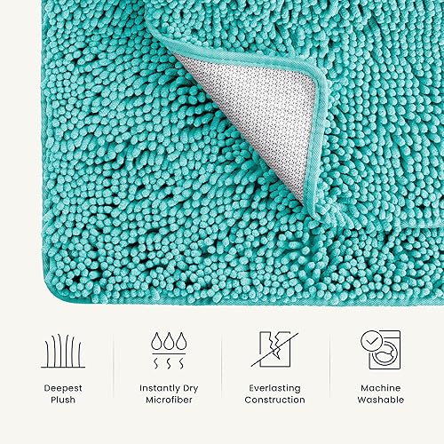 Miniatura 8 de Juego de 2 alfombras de baño de felpilla, antideslizante, con respaldo de goma, ultra absorbente, 30 x 20 + 24 x 17 pulgadas