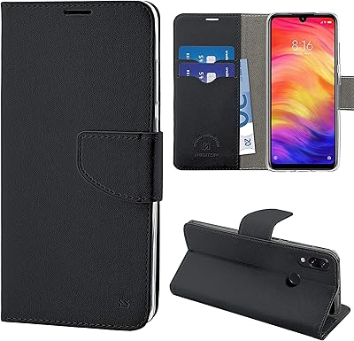 NewTop Funda compatible para Xiaomi Redmi Note 7/PRO, HQ Lateral Funda Libro Flip Magnética Cartera Simil Piel Stand (Negro)