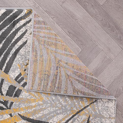 Miniatura 5 de Rugshop Edinburgh - Alfombra suave resistente a las manchas, diseño de hojas florales, 7 pies 10 pulgadas x 10 pies, color amarillo