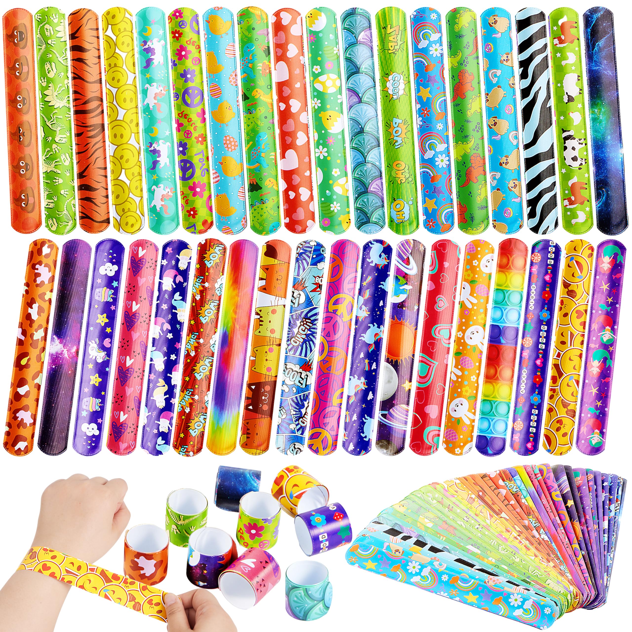 JOYIN 72 Pcs Slap Bracelets for Kids, Bulk Wristbands with Animals, Friendship, Heart, Galaxy, Party Favors, Classroom Prizes Birthday Exchanging Gifts, Goodie Bag Stuffers