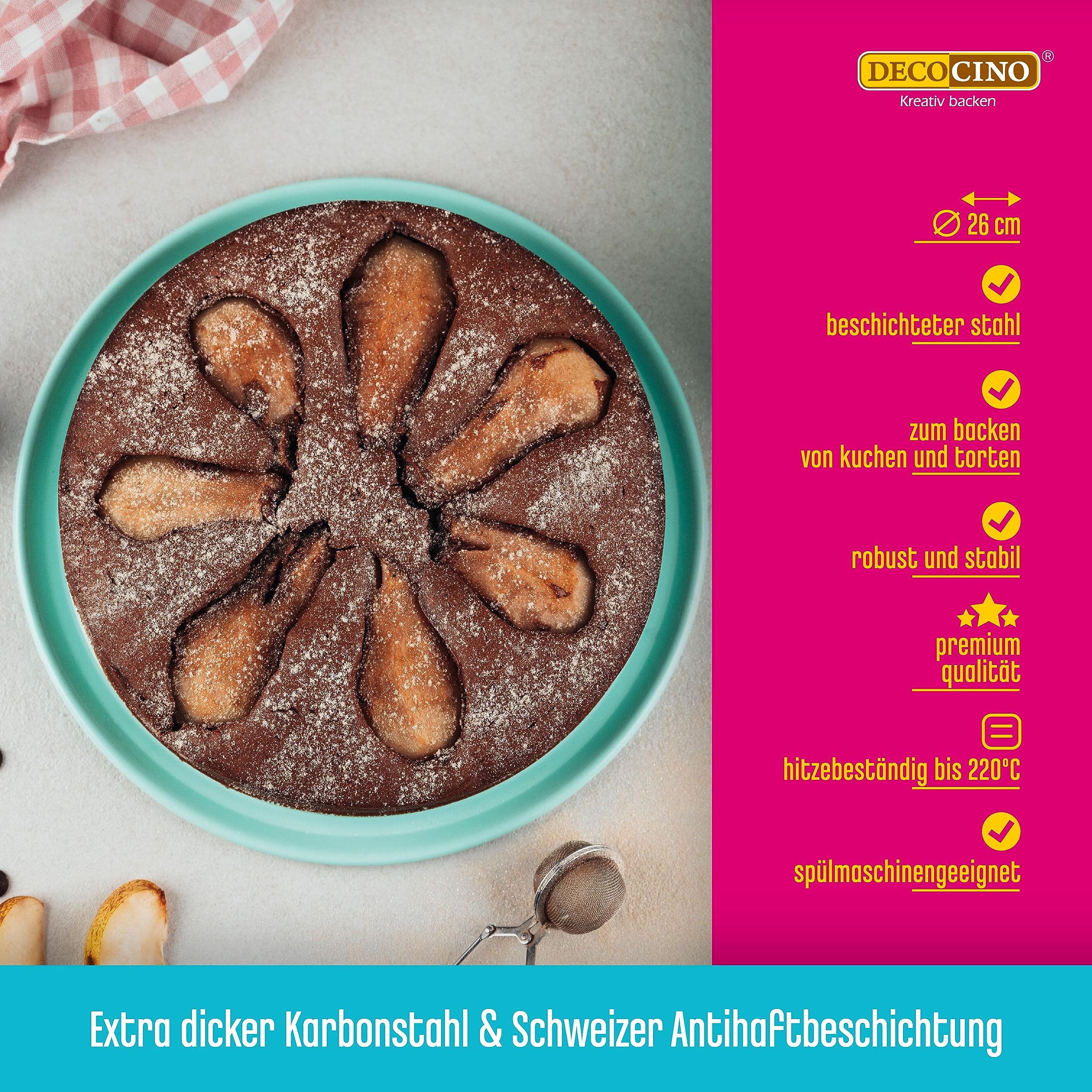 Decocino Springform pan 26 cm - Mint Edition - high-quality baking pan with non-stick coating, for baking cakes, pies and much more, dishwasher-safe
