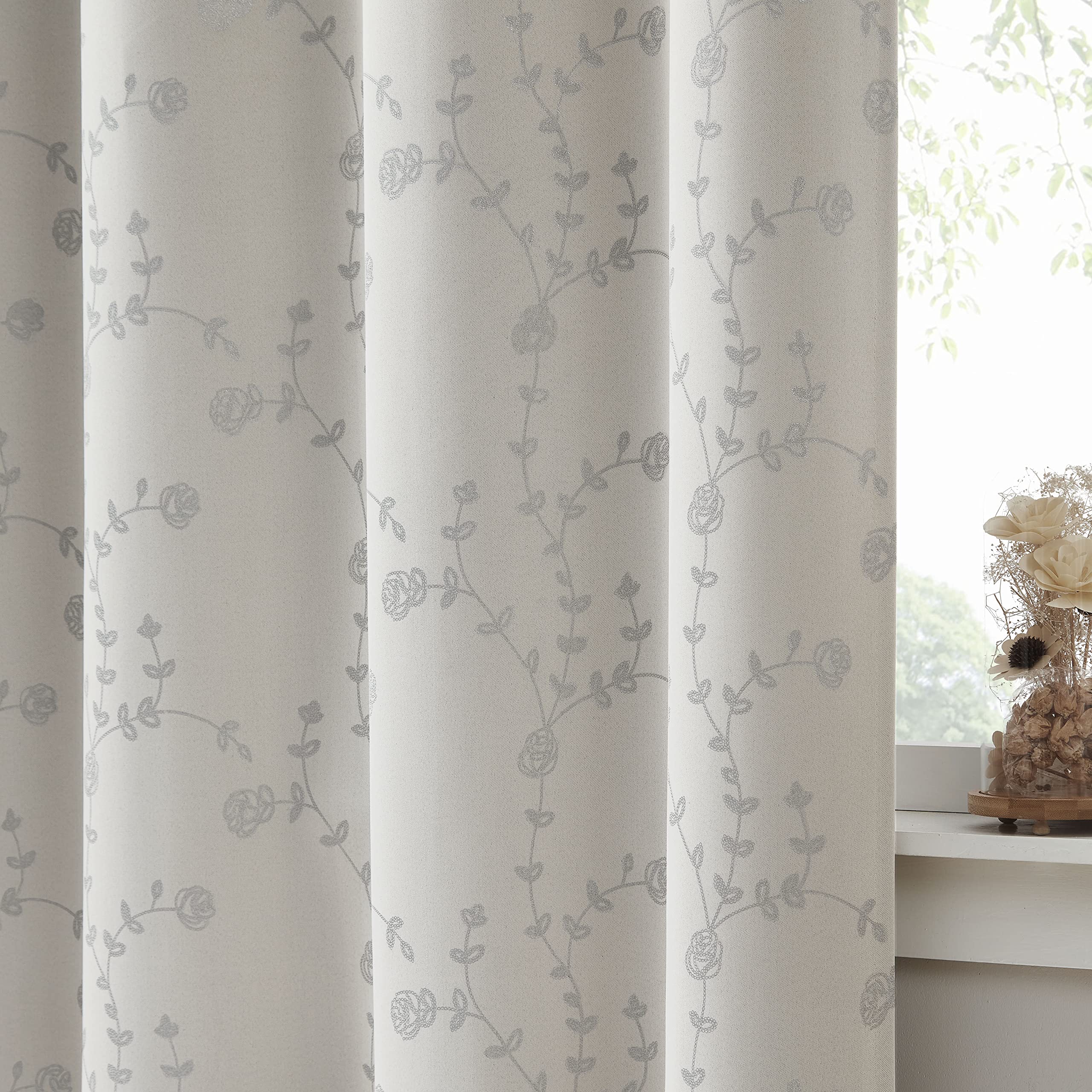 Fragrantex Floral Beige Blackout Curtains 84 Inch Length 2 Panels for Living Room Bedroom, Rose Patterned Thermal Insulated Decorative Room Darkening Window Curtain, Grommet Top, 52" x 84"