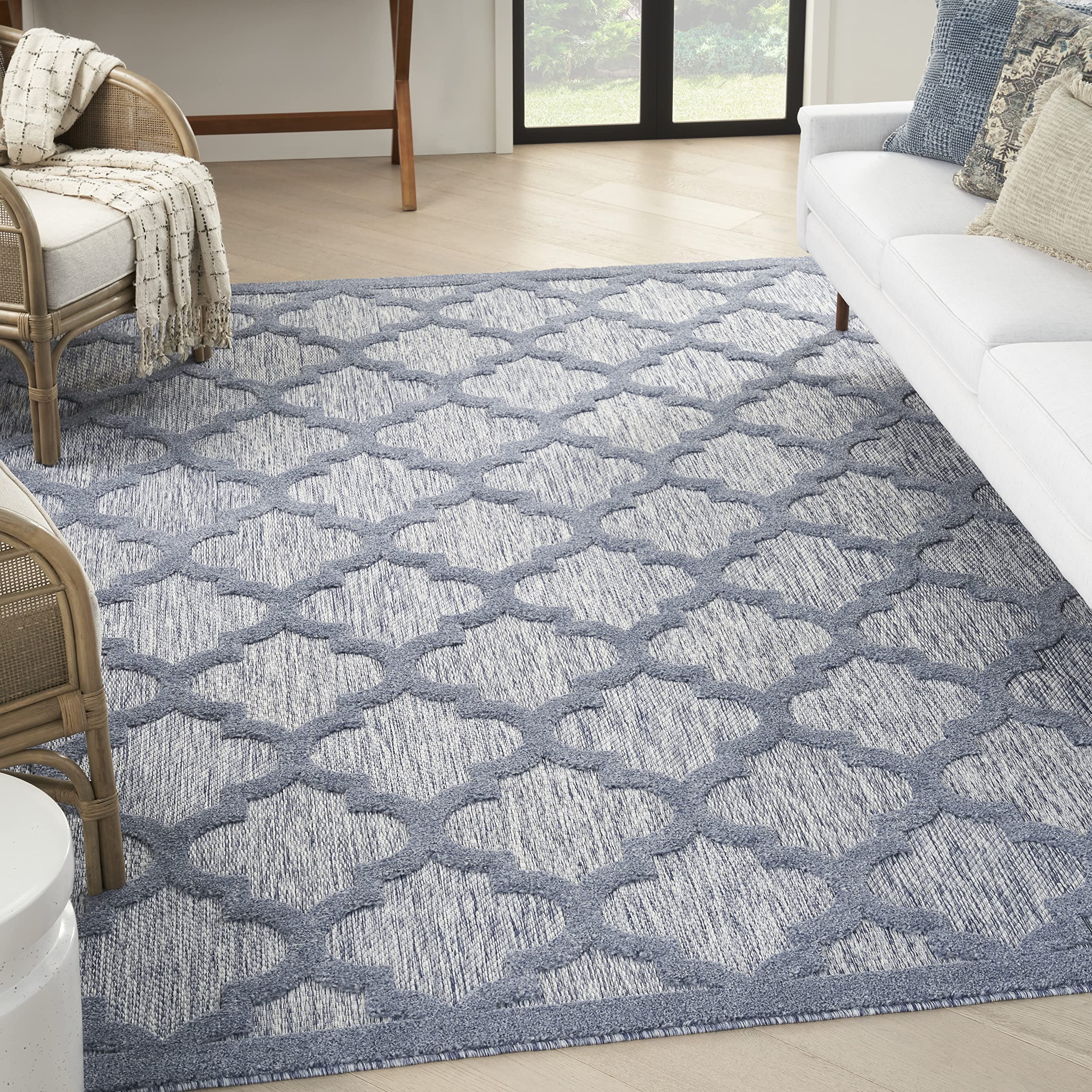 Nourison Home Easy Care Denim Blue 7' x 10' Area Rug - Easy Clean, Non Shedding, Bed Room, Living Room, Dining Room, Kitchen (7' x 10')