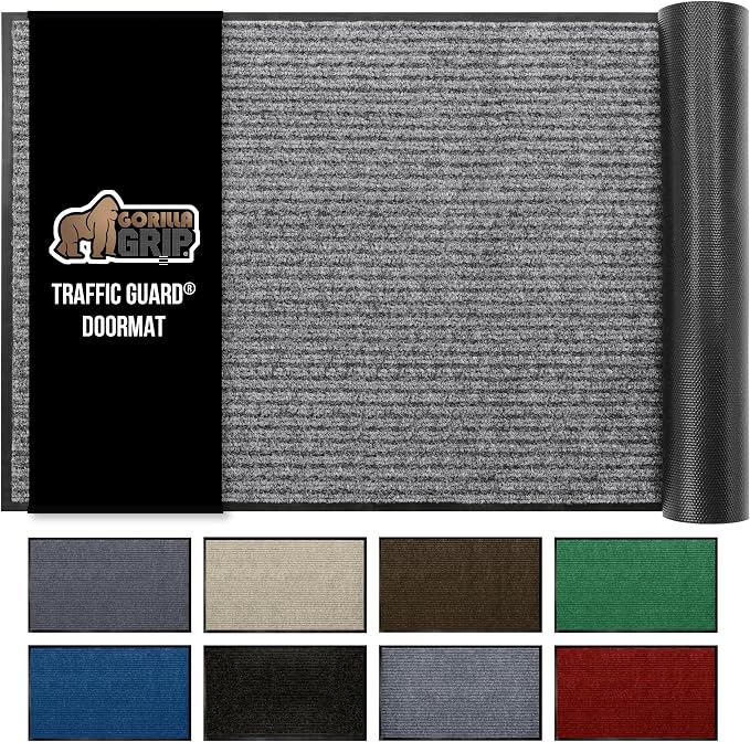 GORILLA GRIP Traffic Guard Door Mat, 2 Pack, Heavy Duty Waterproof Doormat, Commercial Office Space Welcome Mats, Stain and Fade Resistant, Low Profile, Strong Rubber Backing, 29x17, Gray