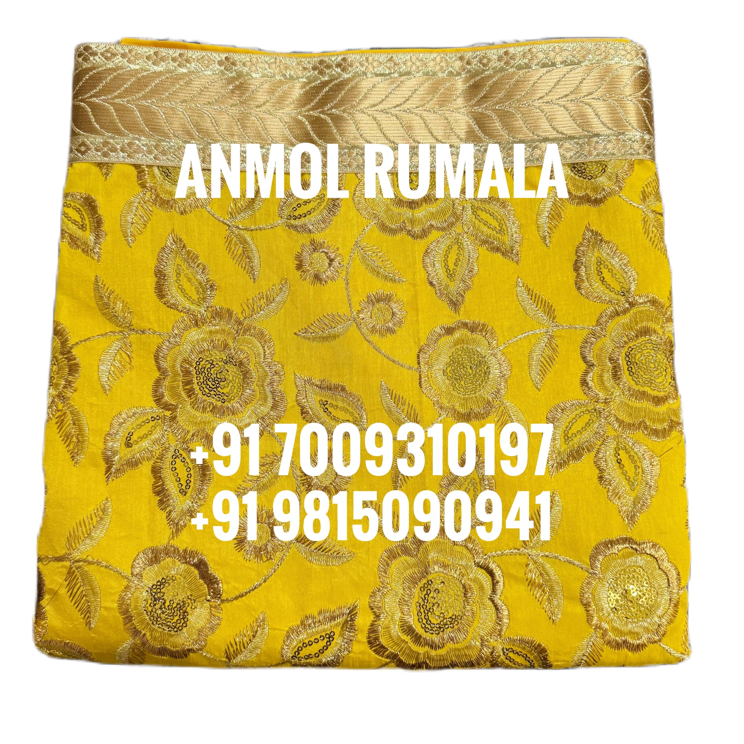 Rumala Sahib Double Set With Cotton Lining (Yellow with Heavy tilla Embroidery and Fancy Golden Gota)-image-1