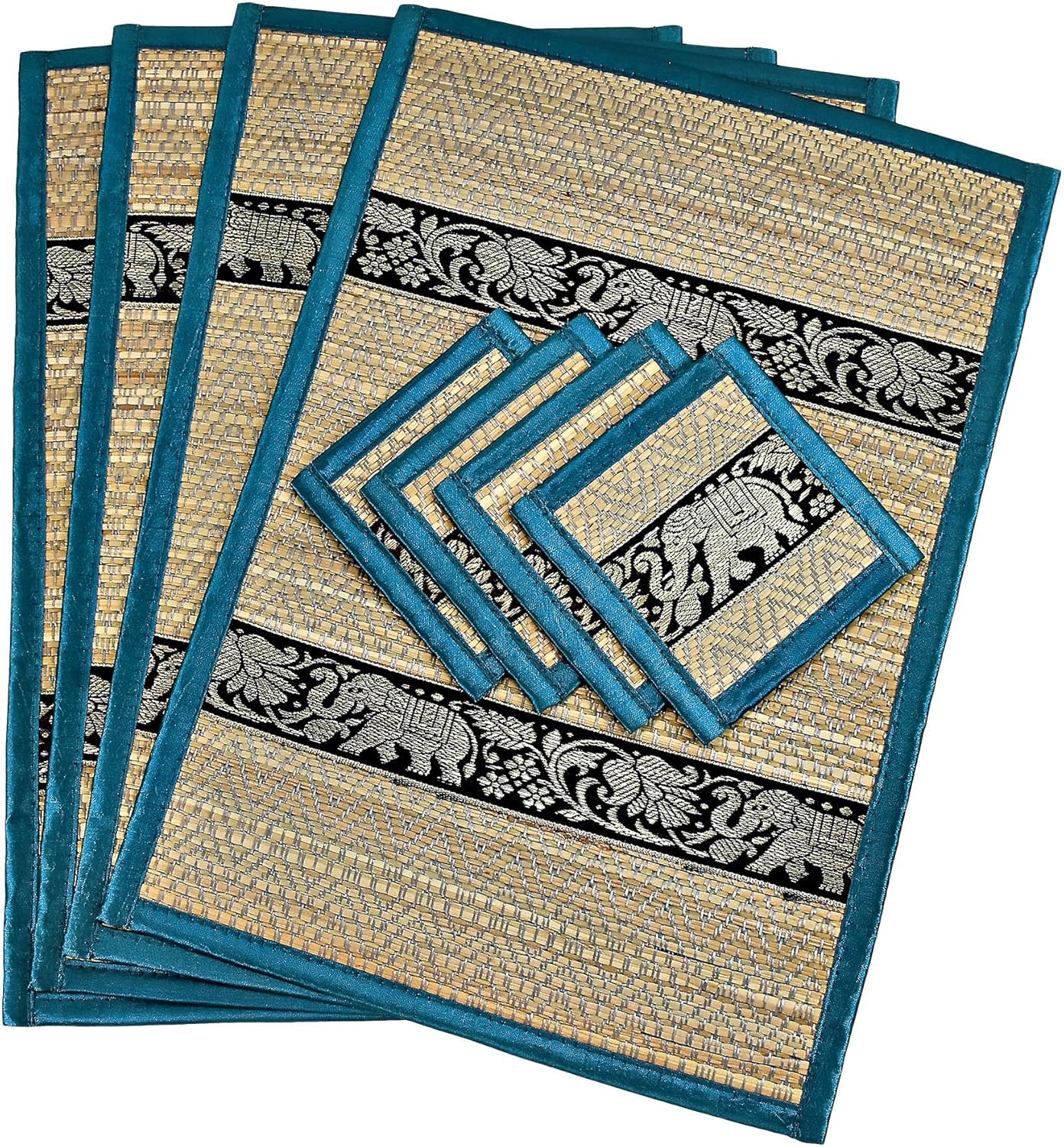 AeraVida Set of 4 Mighty Elephant Blue Silk Trim Reed