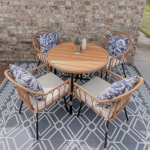 YITAHOME Juego de 5 sillas de comedor para patio al aire libre, juego de mesa de comedor de mimbre para patio, patio trasero, balcón, jardín (con