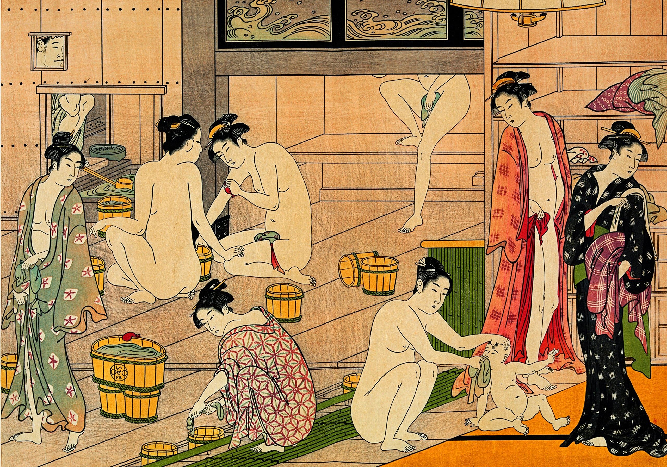 Geisha Japanese Art Print Bathhouse Women Poster A3 Picture Asian Oriental Painting Wall Decor Decal Non Canvas