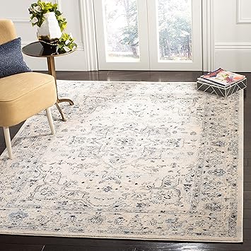 SAFAVIEH Charleston Collection Area Rug - 9 x 12, Ivory & Light Blue, Oriental Distressed Design, Non-Shedding & Easy Care, Ideal for High Traffic Areas in Living Room, Bedroom CHL411M