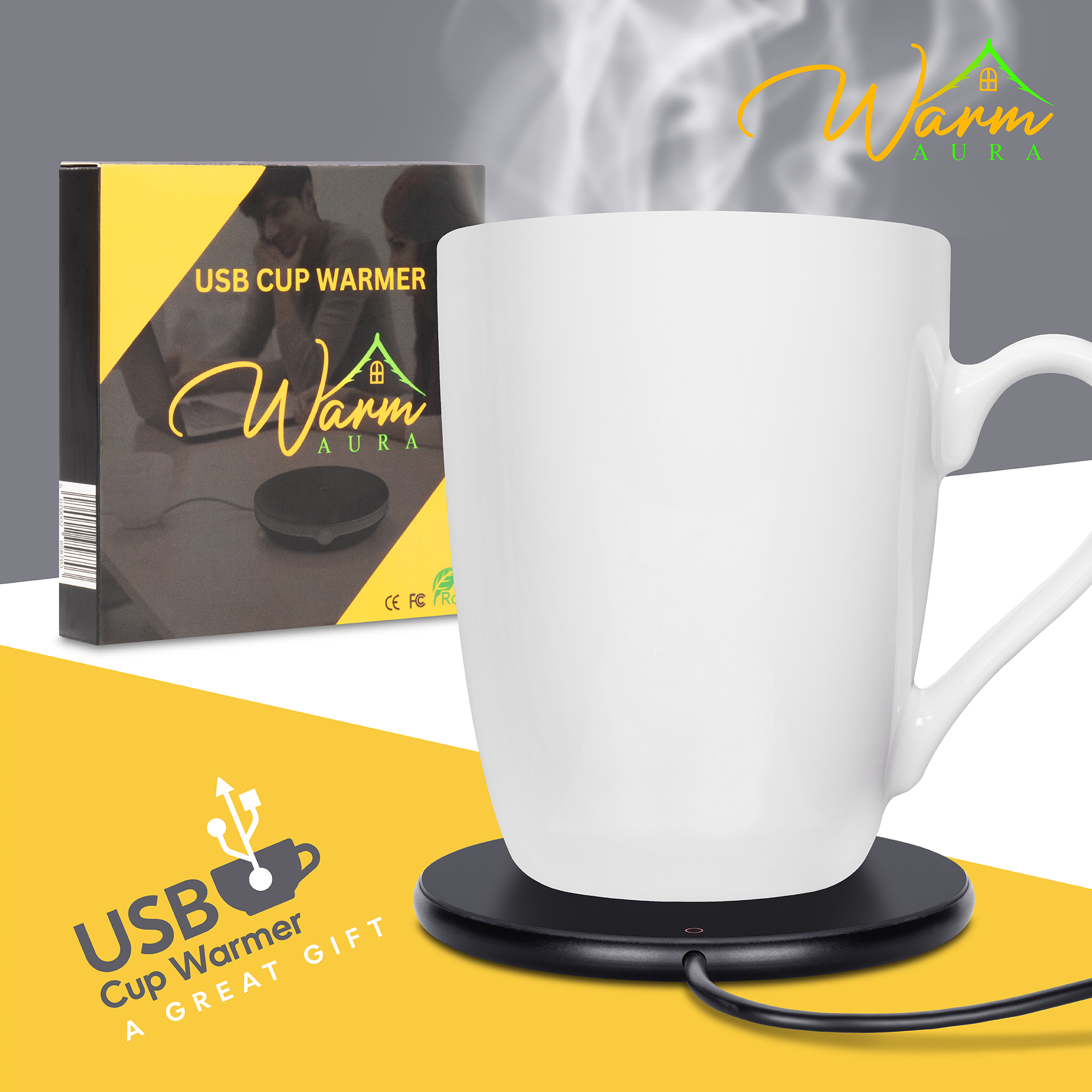 USB Mug Warmer - Electric Heat Plate for Coffee Cups, Tea, and