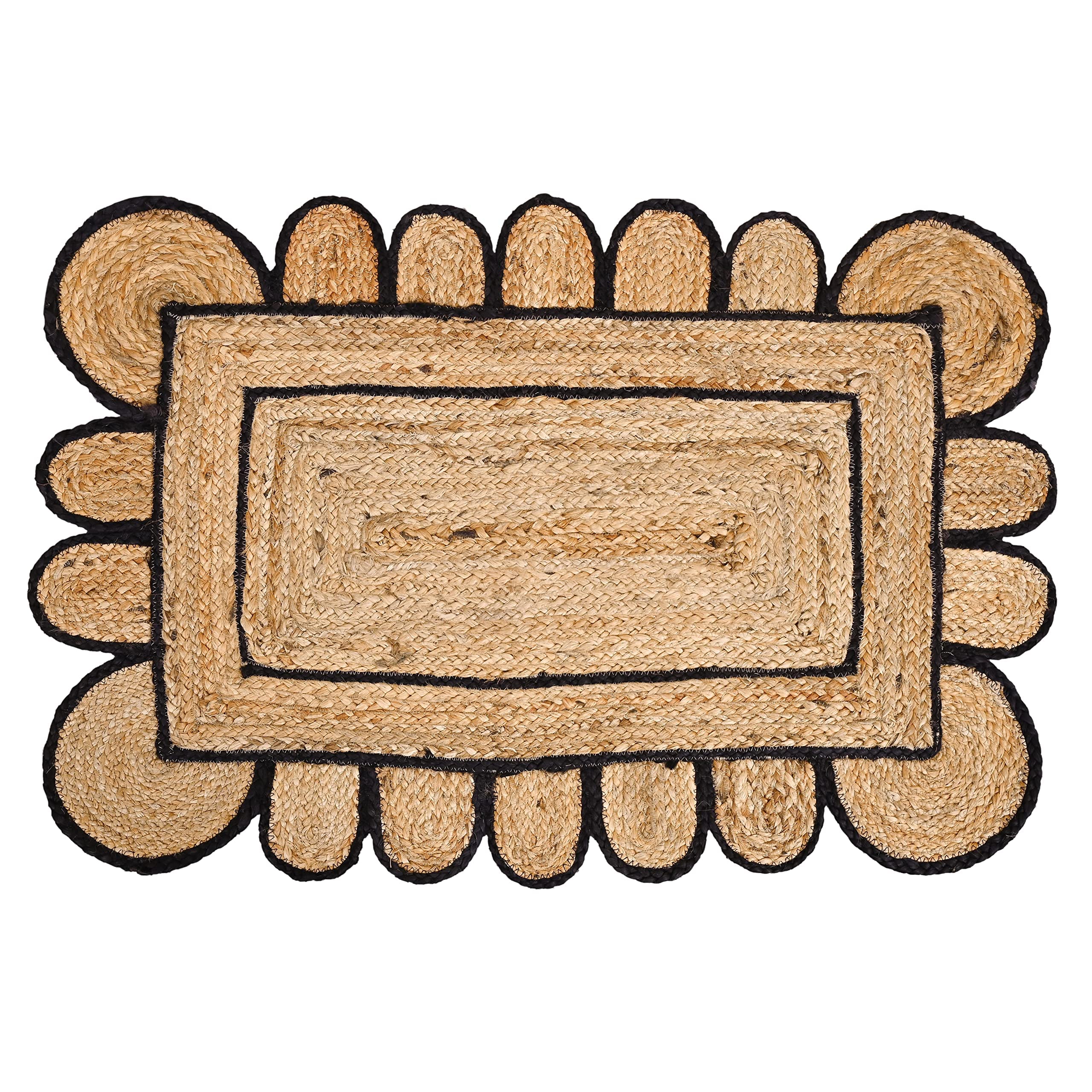 KLAVATE Scalloped Home Decor Braided Bohemian Jute Classic Quality Made Natural Hand Woven Area Rug