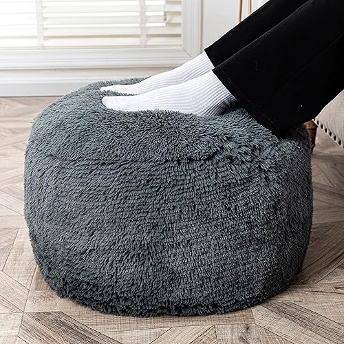 Miniatura 10 de Puf otomano de piel, relleno previo, reposapiés otomano, asiento redondo de 20 x 20 x 12 pulgadas, puf de piso, silla plegable para sala de estar,