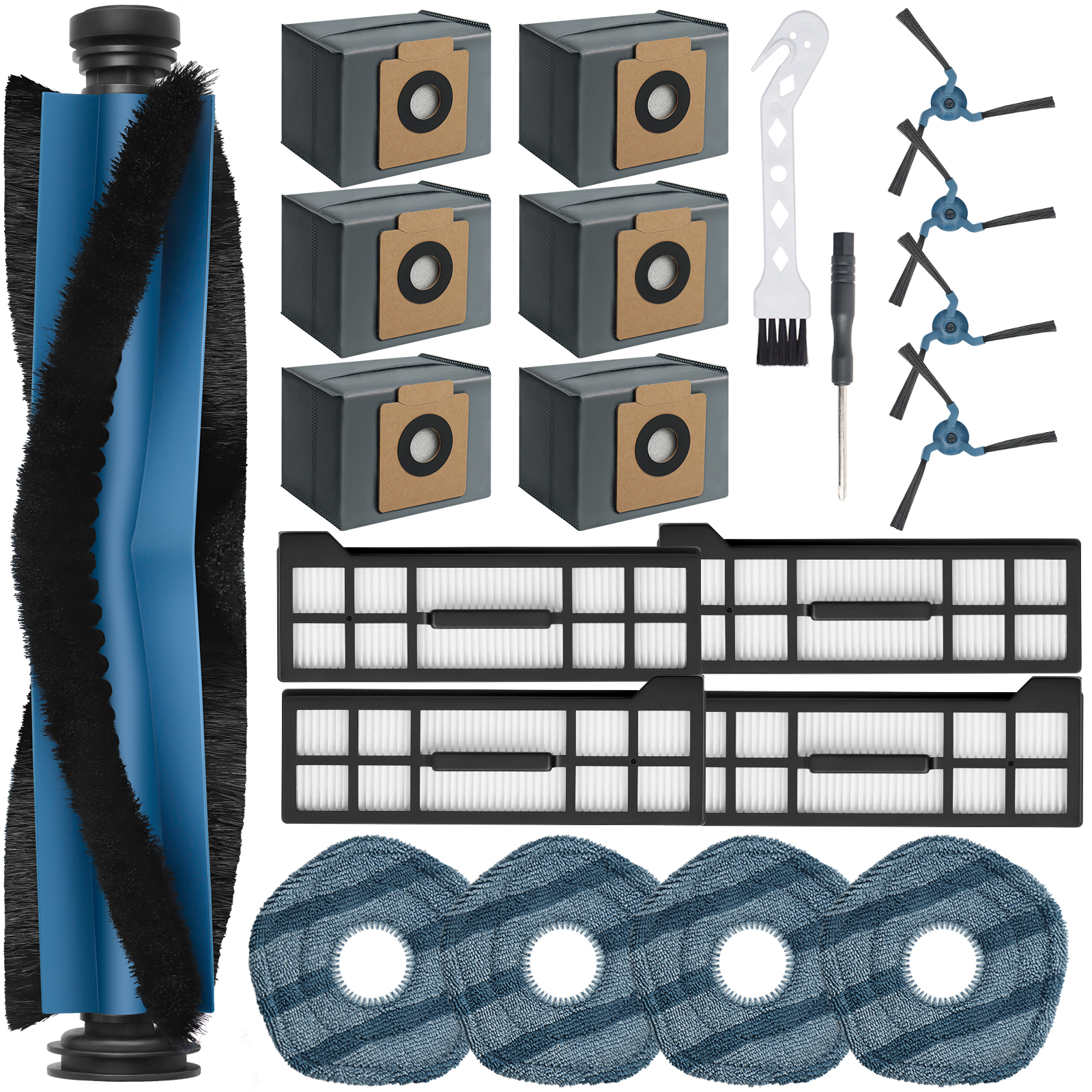 BUXEBUX 21-Piece Replacement Parts Kit For Eufy X10 Pro Omni Robot Vacuum - Includes Main Brush, Side Brushes, Filters, Mop Pads, Dust Bags