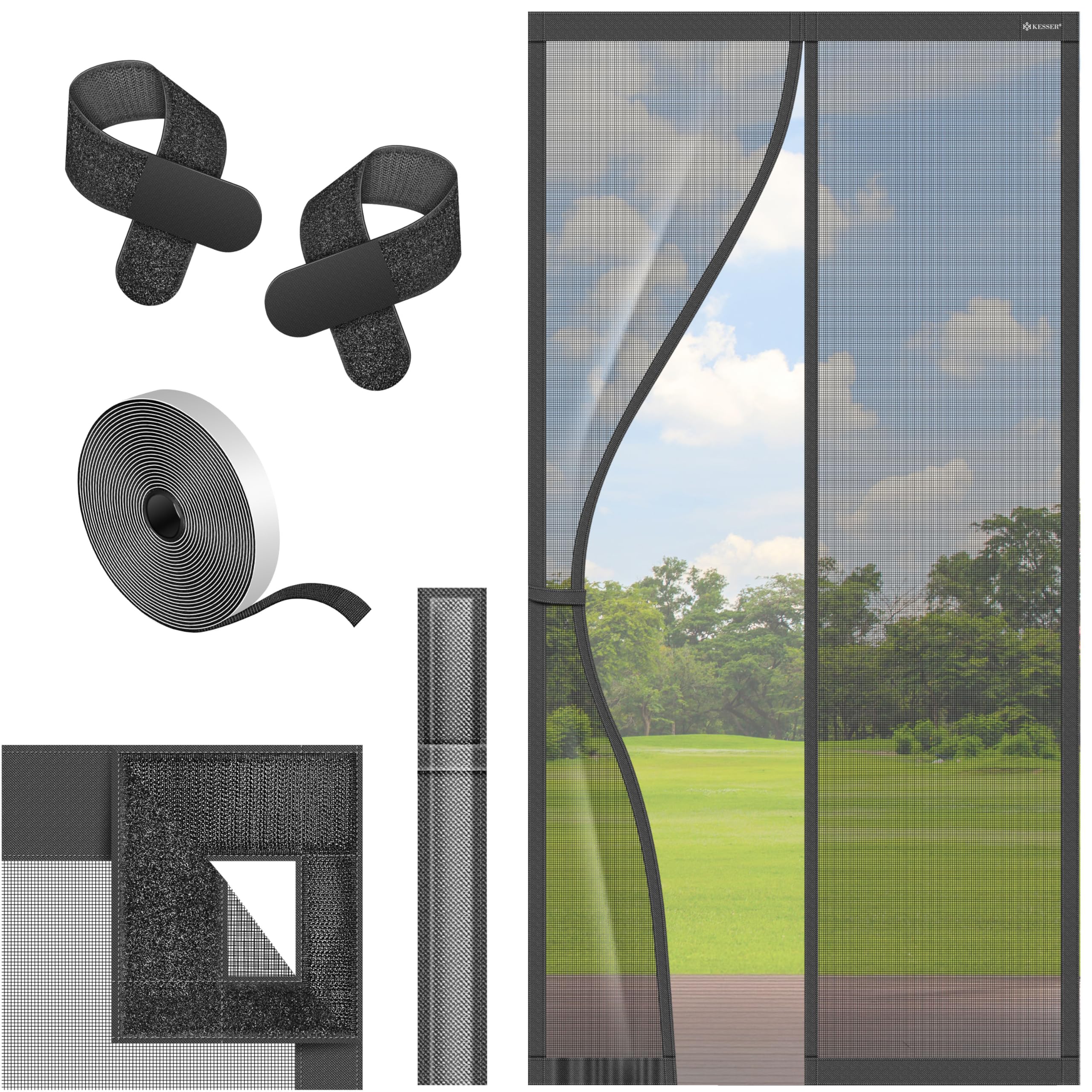 KESSER® Fliegengitter Tür Magnetisch, 100x210cm Insektenschutz Balkontür & Terrassentür, Mückenschutz Selbstschließend, ohne Bohren mit Klett, Reißfest, Luftdurchlässig, Haustierfreundlich, Anthrazit