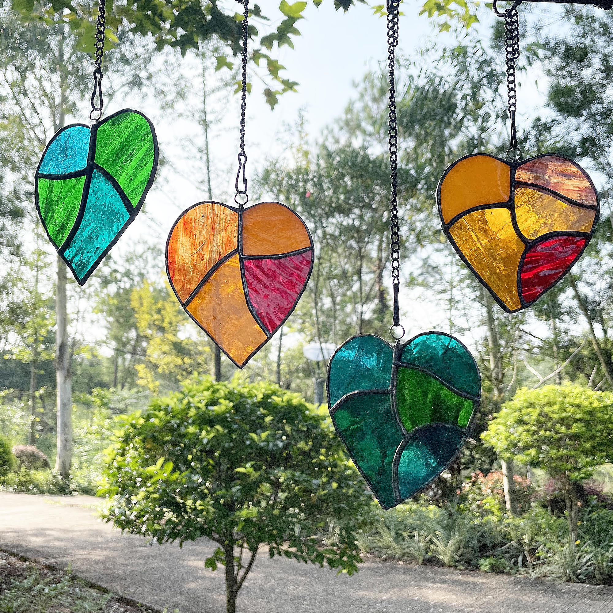 Amazon.com : Suncatcher Stained Glass - Heart Sun Catchers Set of