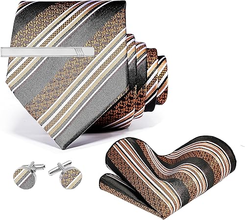 Miniatura 2 de STEFANO CORVALI Mens Tie and Pocket Square Set Silk Dress Necktie Handkerchief Cufflinks Clip Wedding Business Christmas Day