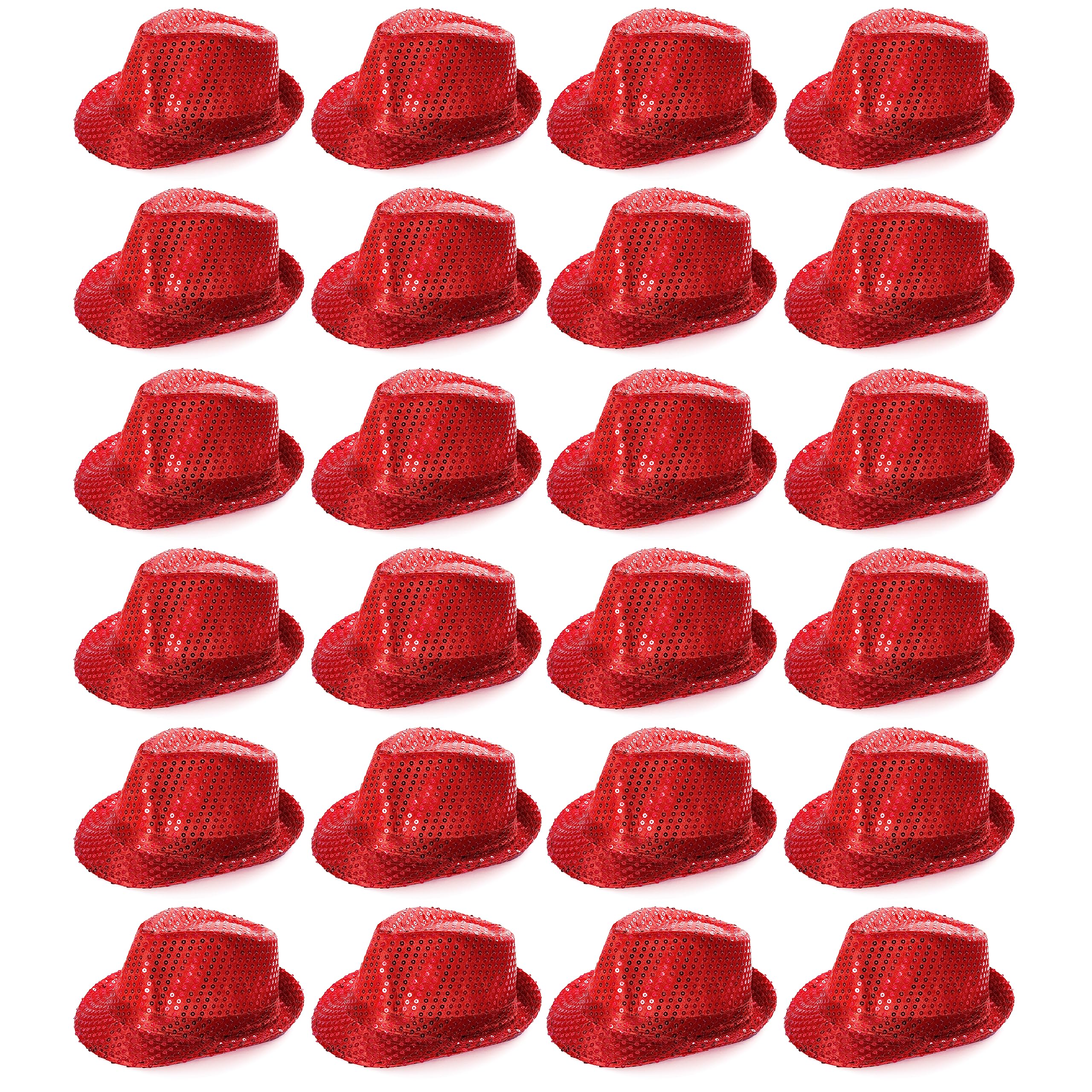 Red Trilby Hat - Red Sequin Fedora Hat 1920's Gangster Fancy Dress Unisex Accessory - Perfect for Sporting Events, Dance Shows, Parties and Fancy Dress Events - Pack Of 48