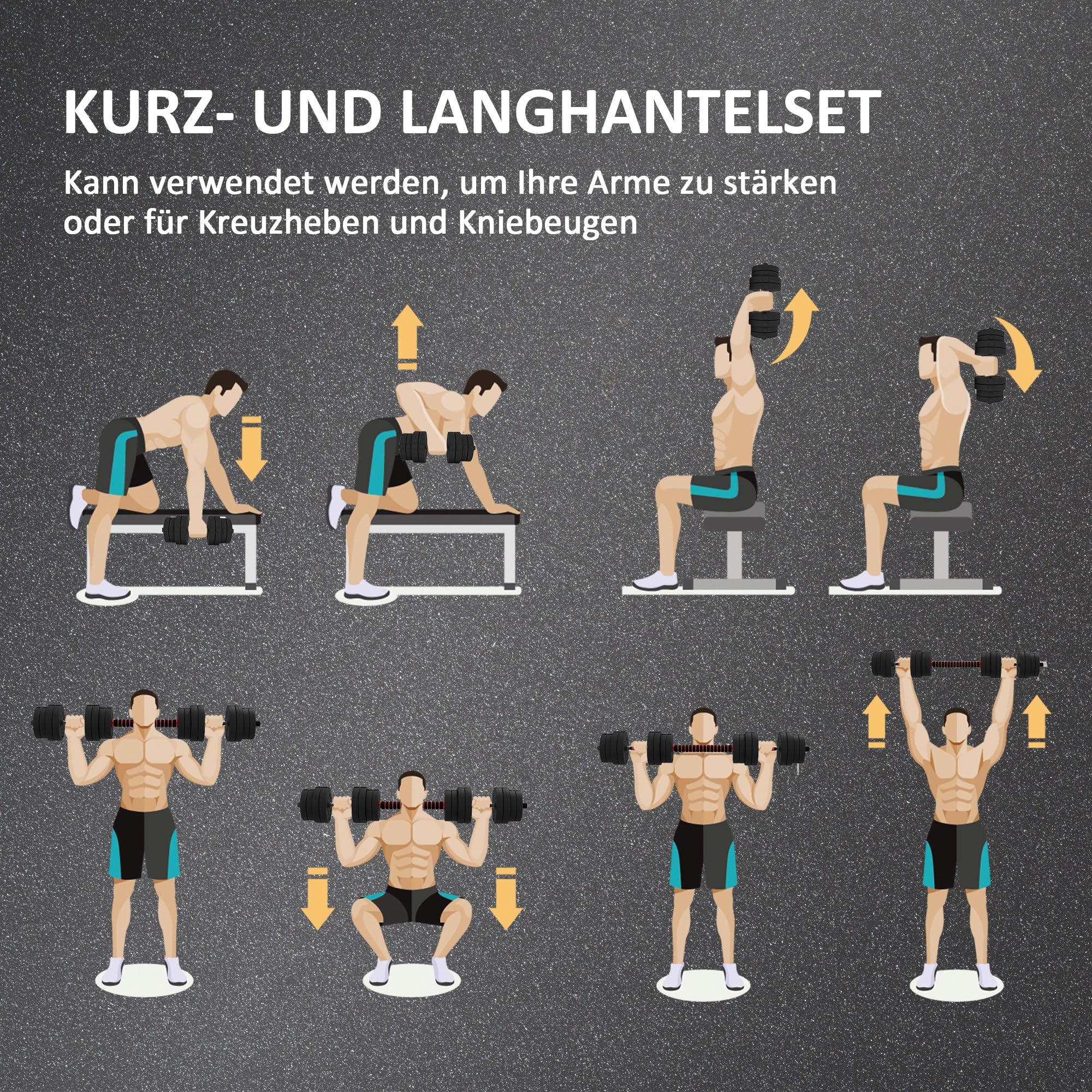 HOMCOM 2 in 1 Hanteln Set Verstellbare Kurzhantel Langhantel | Professionell, Dumbbell, Krafttraining und Gewichtheben, für Zuhause Fitness