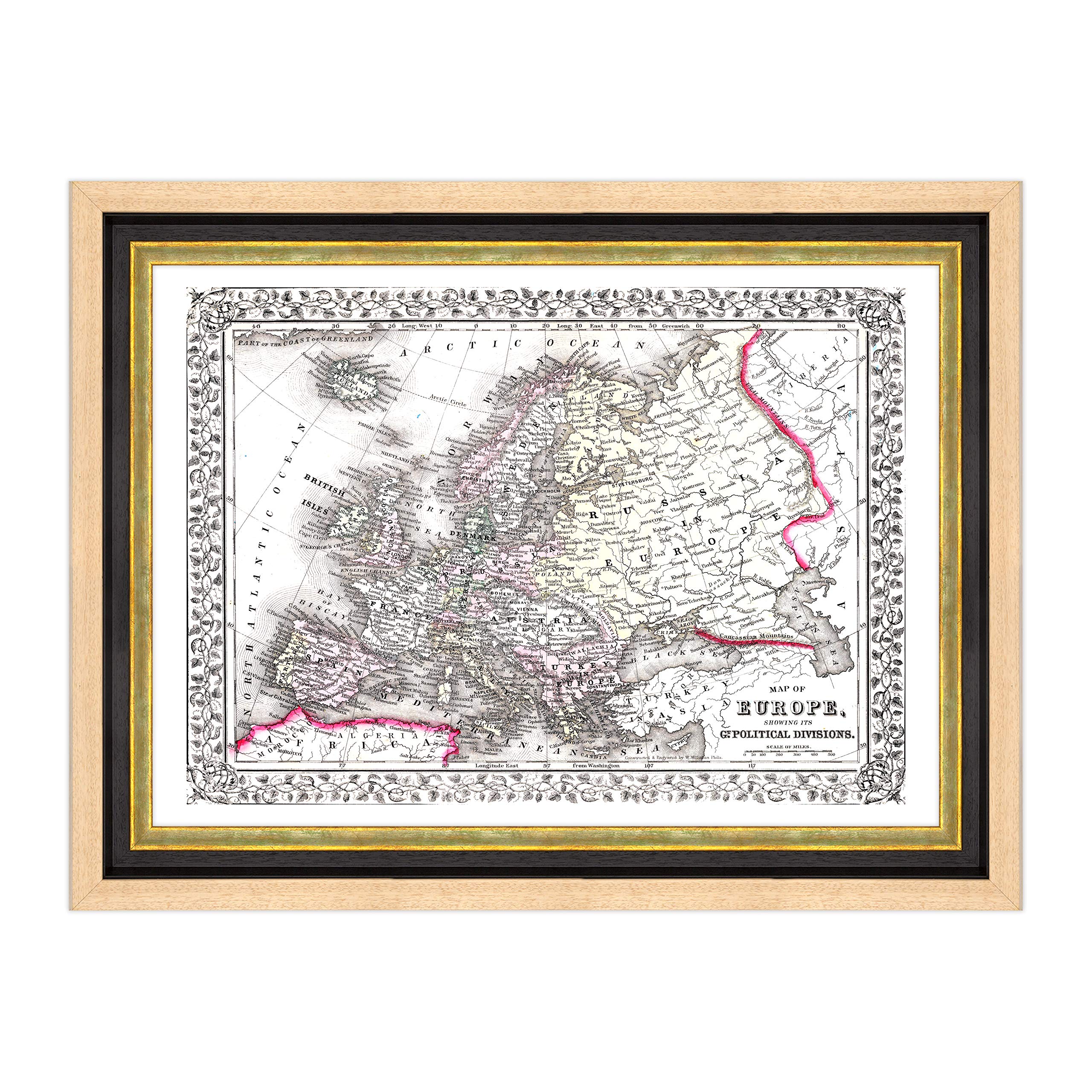 Poster et impression avec cadre classique – Carte de l'Europe de 1870 (462)