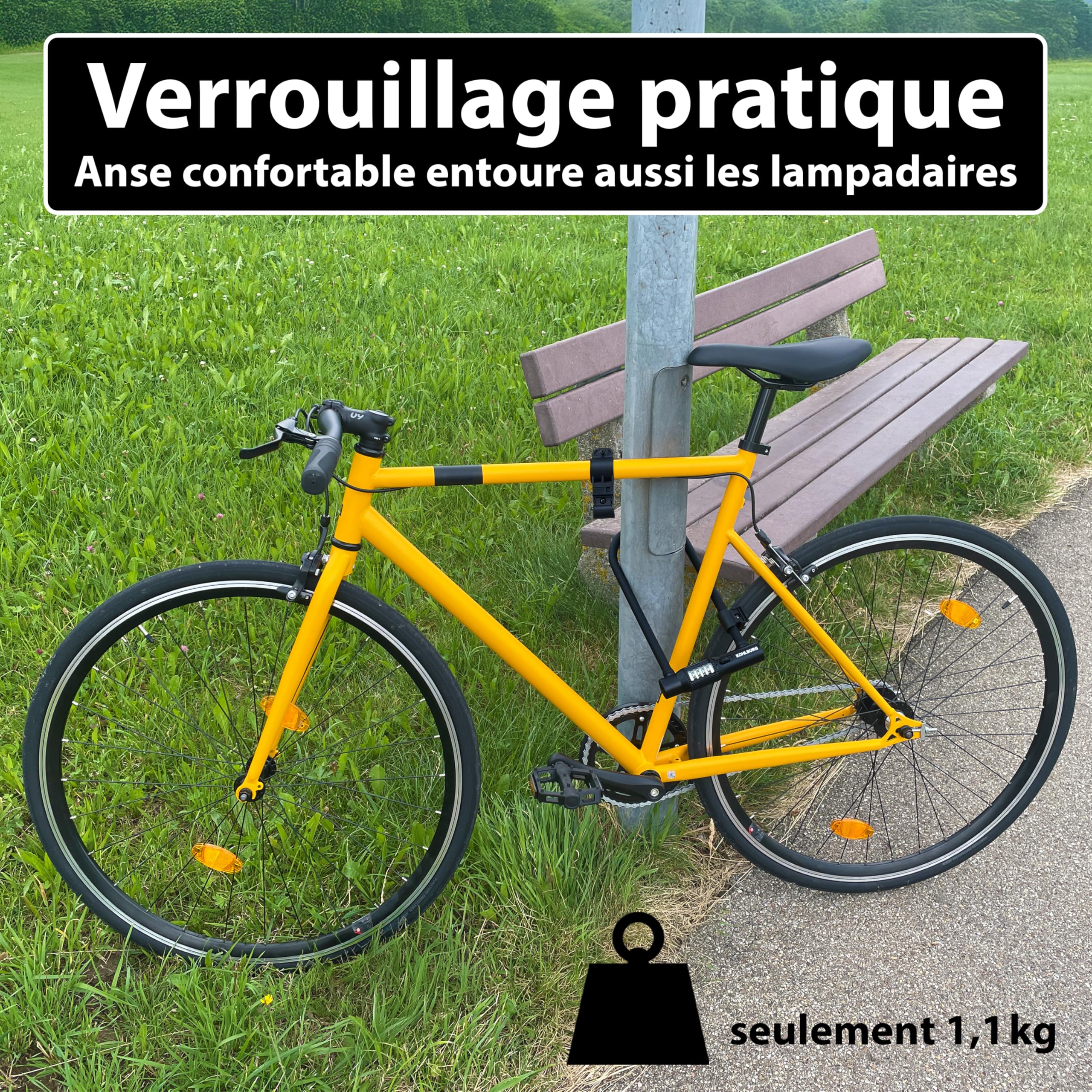 KOHLBURG Antivol en U, avec serrure à combinaison pour vélo, avec support | Antivol en U avec code, Serrure à combinaison vélo - haute sécurité pour vélo électrique - noyau en acier de 12 mm