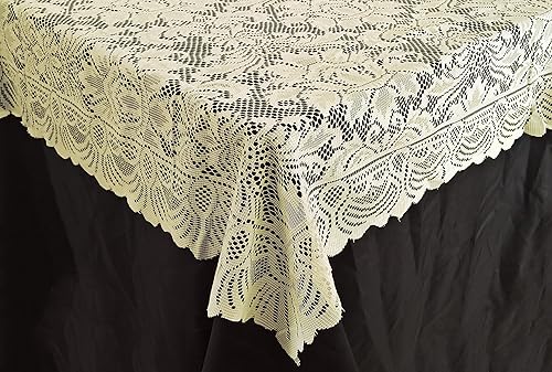 Mantel de encaje marfil con flores superpuestas, 72 x 72 pulgadas, cuadrado
