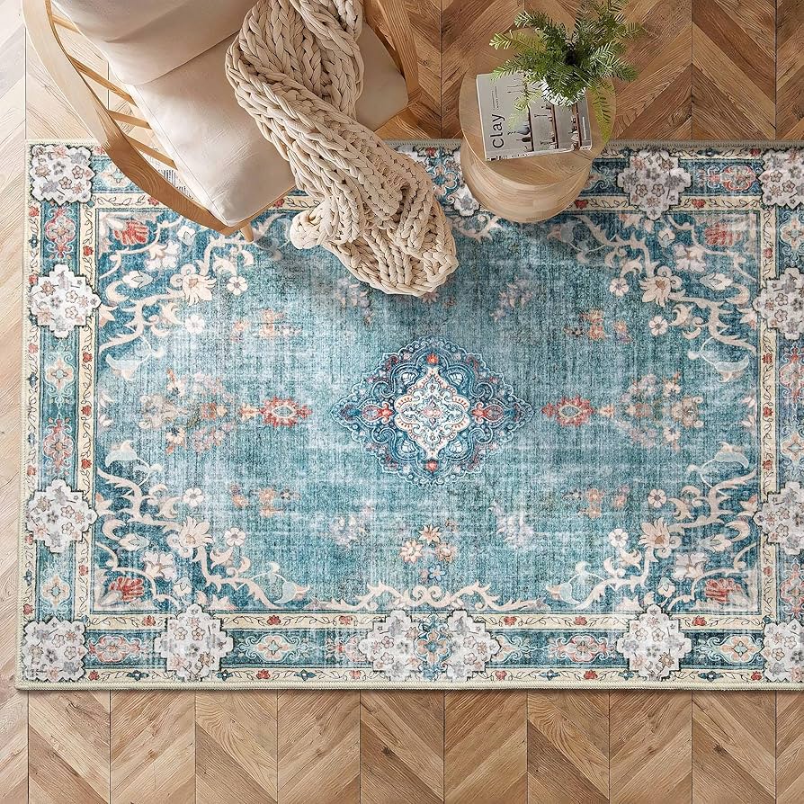Amazon.com: MUJOO Boho Rug 3'x5' Machine Washable Teal Small