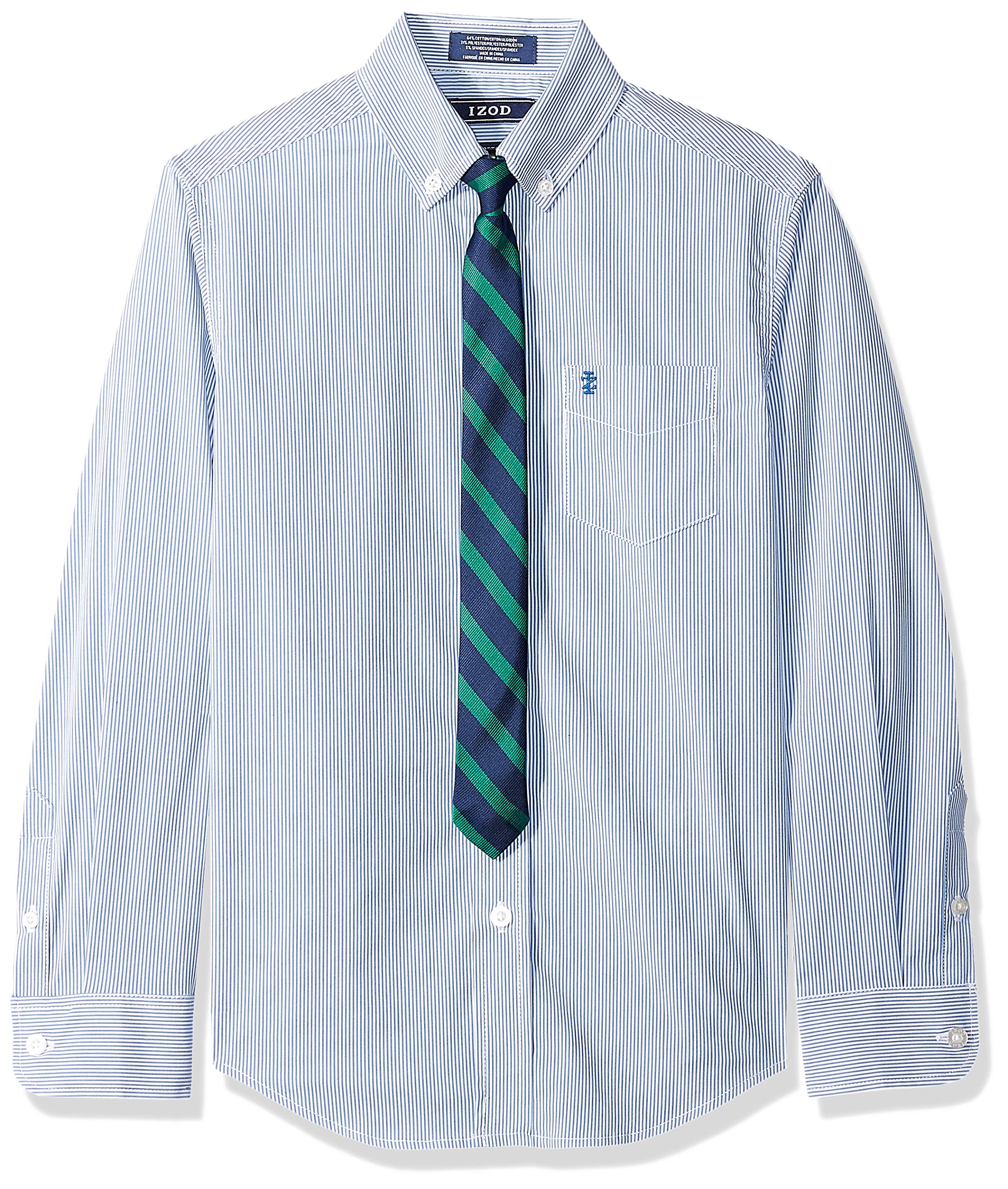 IZODBoys' Long Sleeve Button-Down Collared Dress Shirt with Tie and Chest Pocket