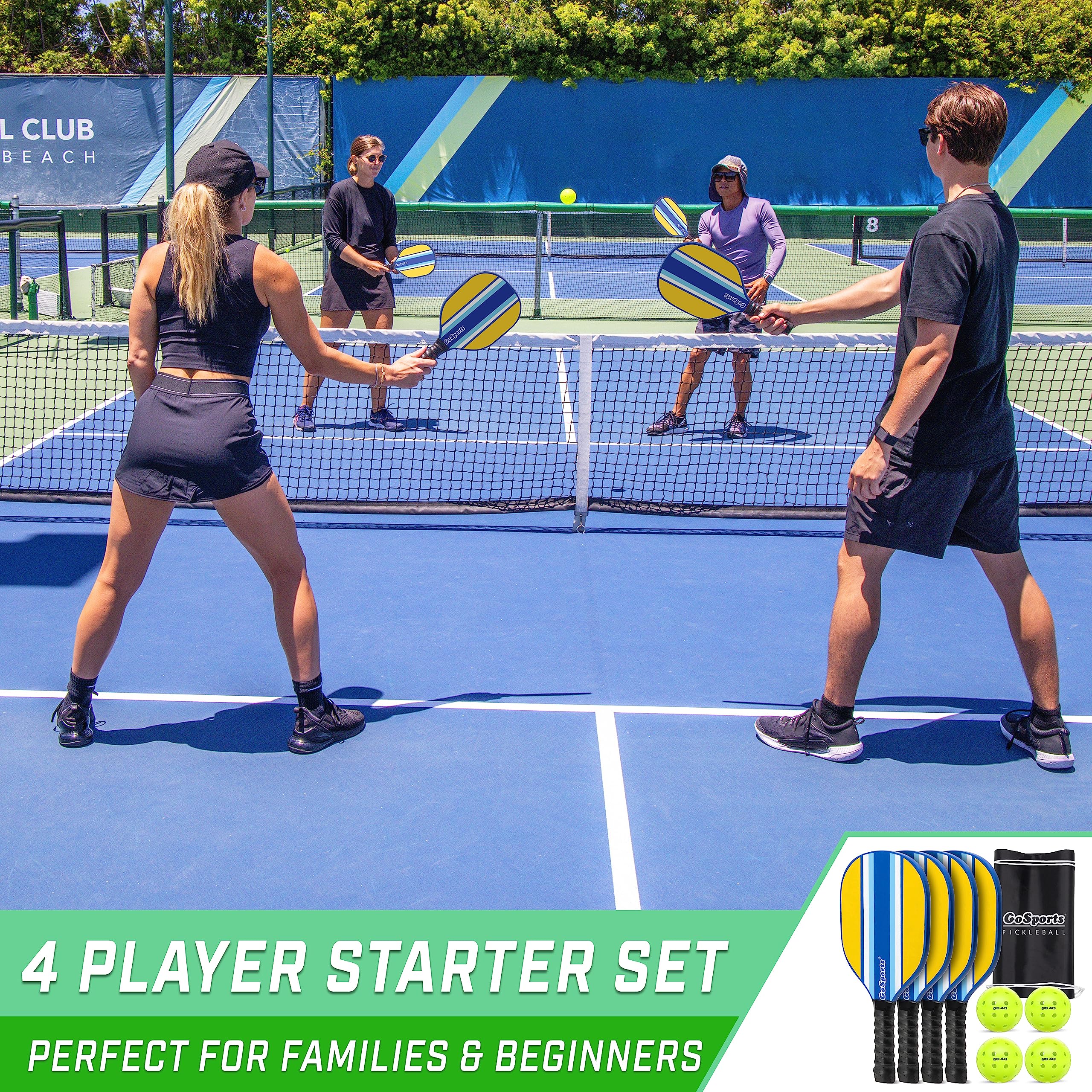 GoSports Set da pickleball con 4 pagaie, 4 palle da pickleball regolamentari e custodia per il trasporto