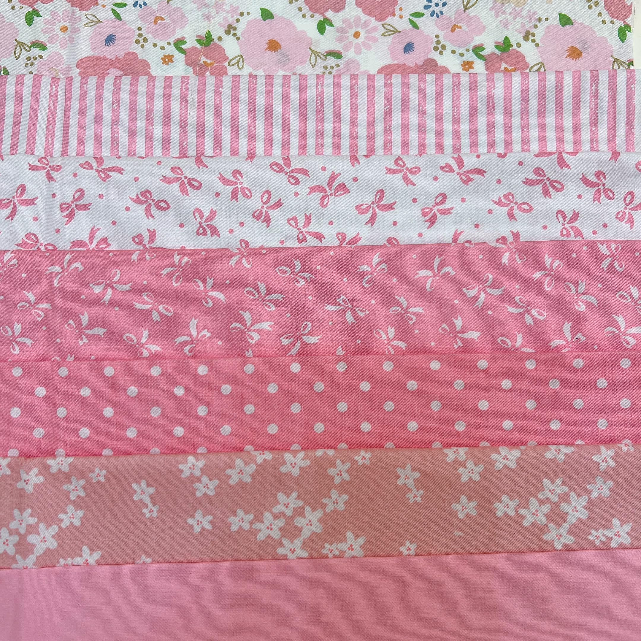 Cotton Fabric DIY Making Supplies Quilting Patchwork Fabric Fat Quarter Bundles DIY for Quilting Cotton Patchwork Cushions (Pink Flowers Bows, 20" x 20")