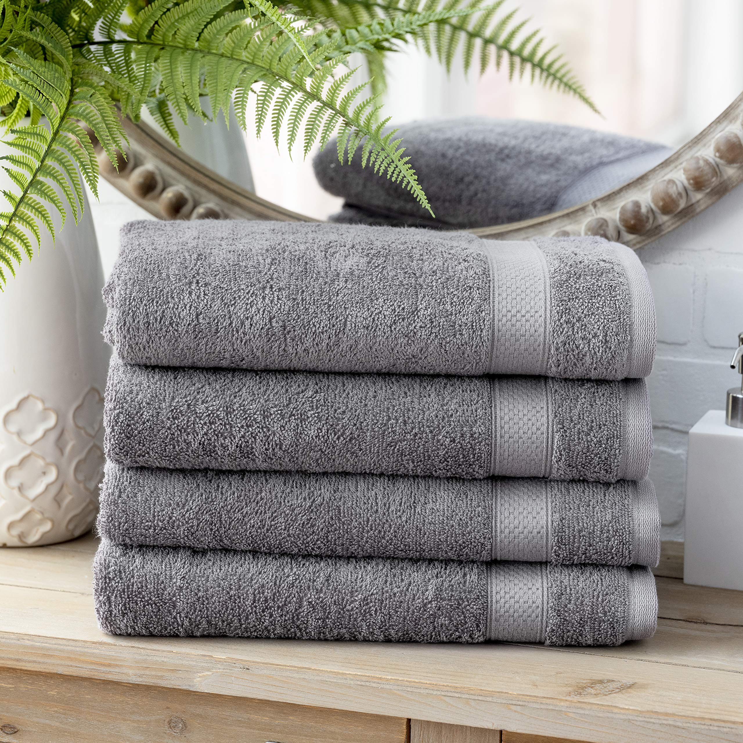 Welhome Basic 100% Cotton Towel (Slate Grey)- Set of 4 Bath Towels - Quick Dry - Absorbent - Soft - 434 GSM - Machine Washable