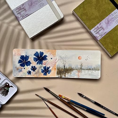 Miniatura 7 de tumuarta Cuaderno de bocetos de acuarela, 5 x 7.5, 140 libras, 300 GSM, papel 100% algodón, prensa en frío, 24 hojas, 48 páginas, diario de acuarela