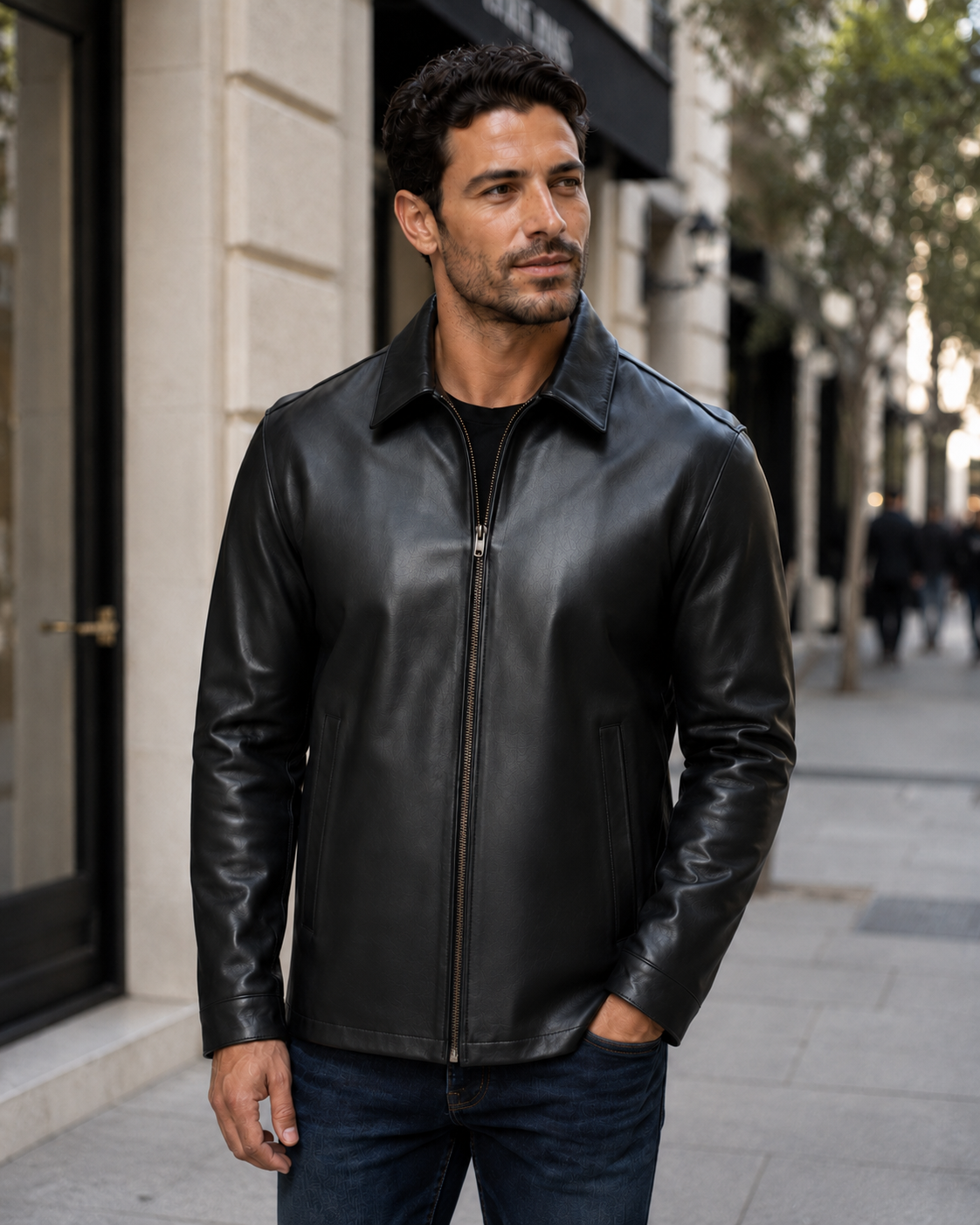 REED Men's Casual Leather Jacket Union Small Black