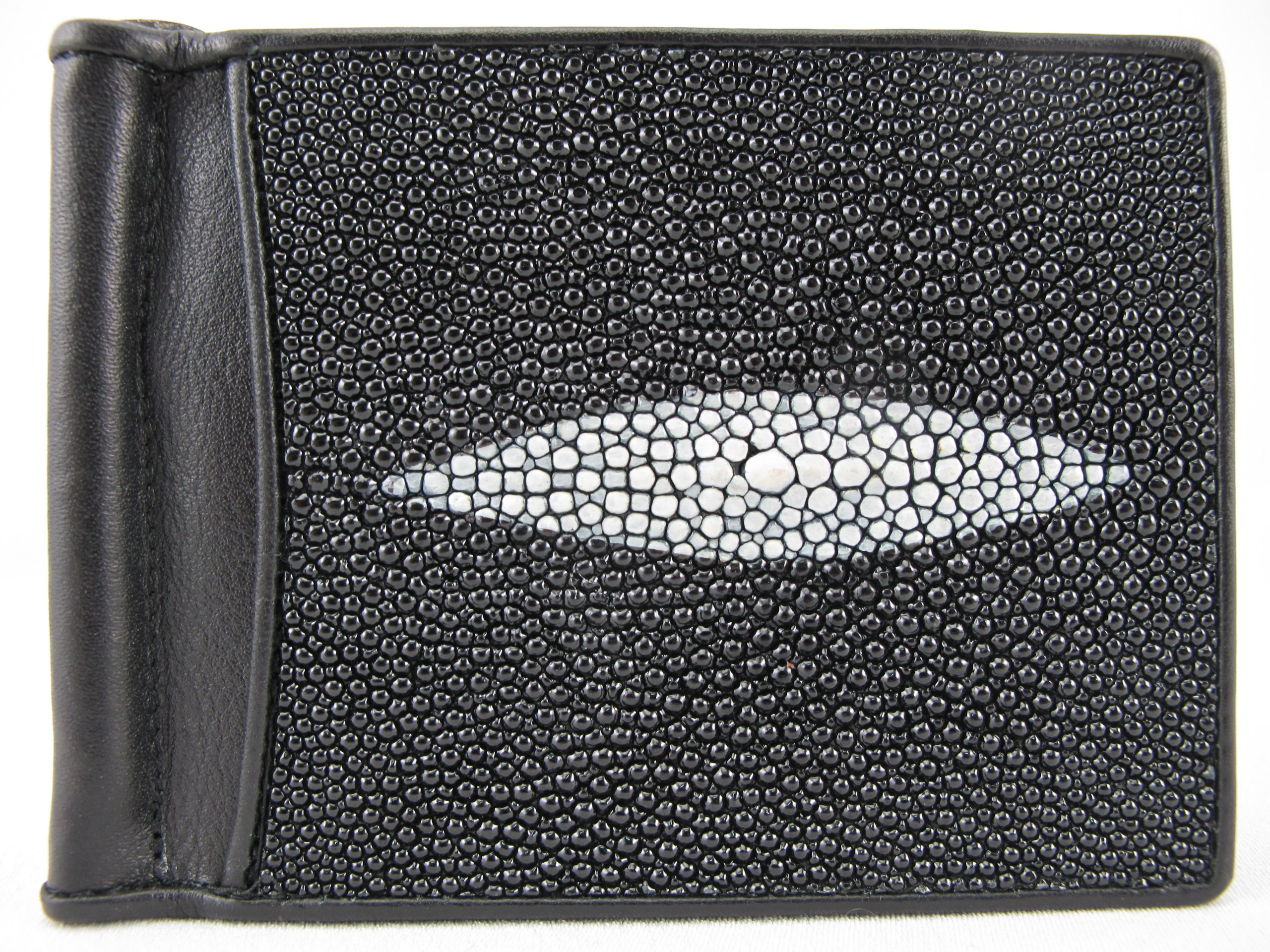 Pelgio Genuine Stingray Skin Money Clip Slim Fold Wallet (Diamond Black)