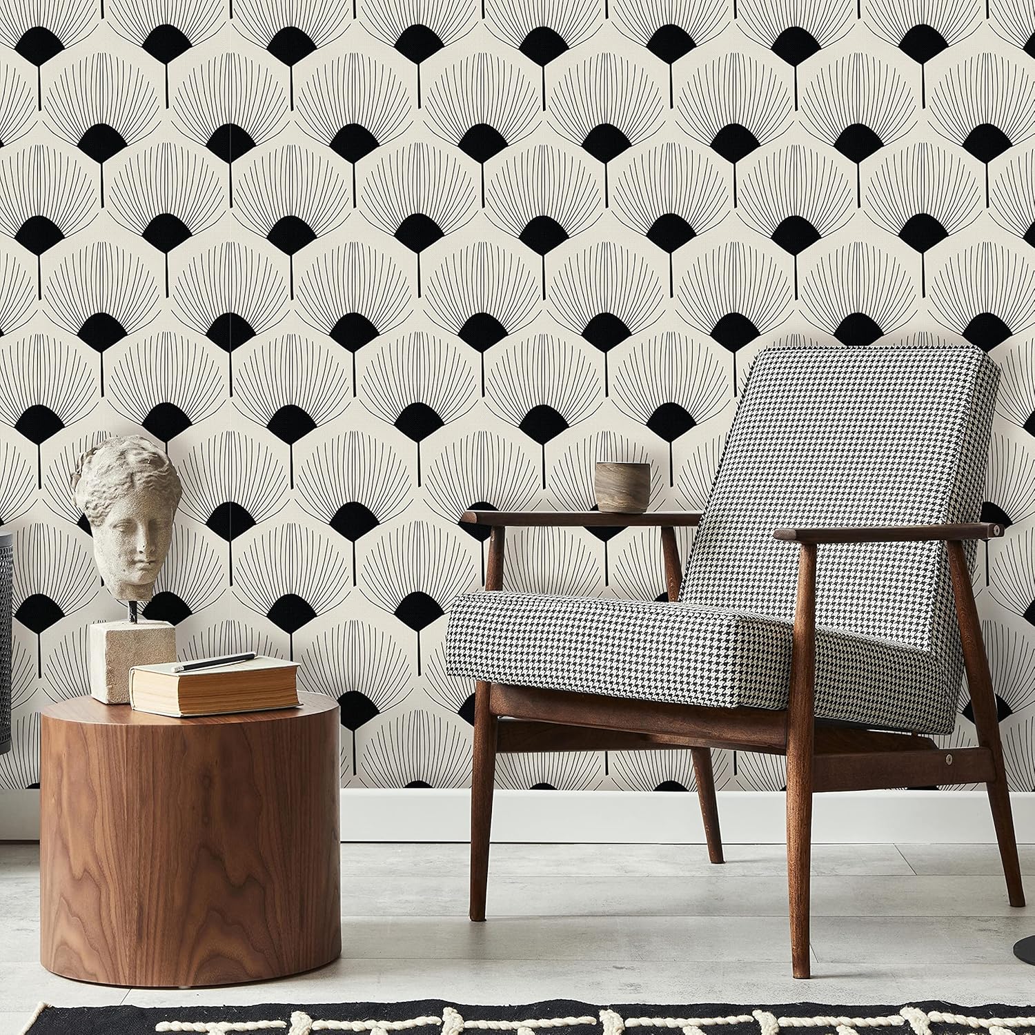 Retro Art Peel and Stick Wallpaper | Removable Self Adhesive Beige Floral Pattern | Boho Wallpaper | Eco Friendly (1 roll 24W x 132H)