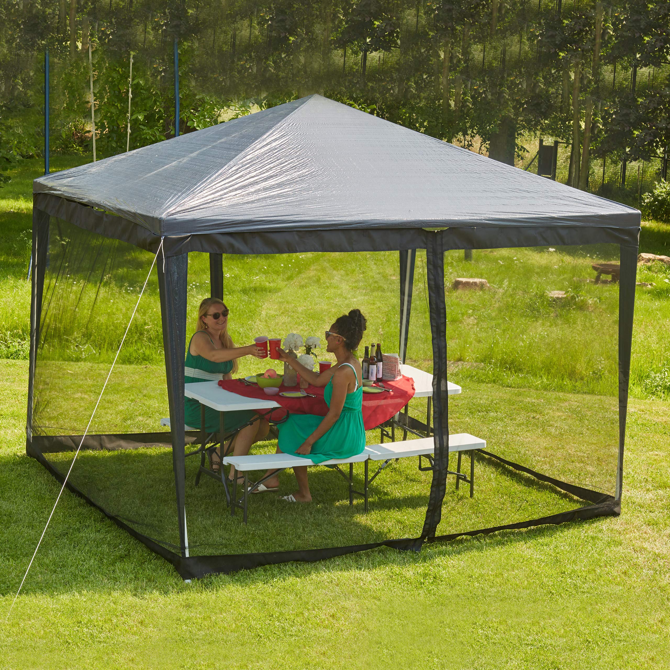 Relaxdays Zanzariera per Gazebo 3x3 m, 2 Pareti Laterali, con Cerniere, Nastro a Strappo, 12m XL Tenda Anti-Insetti,Nero