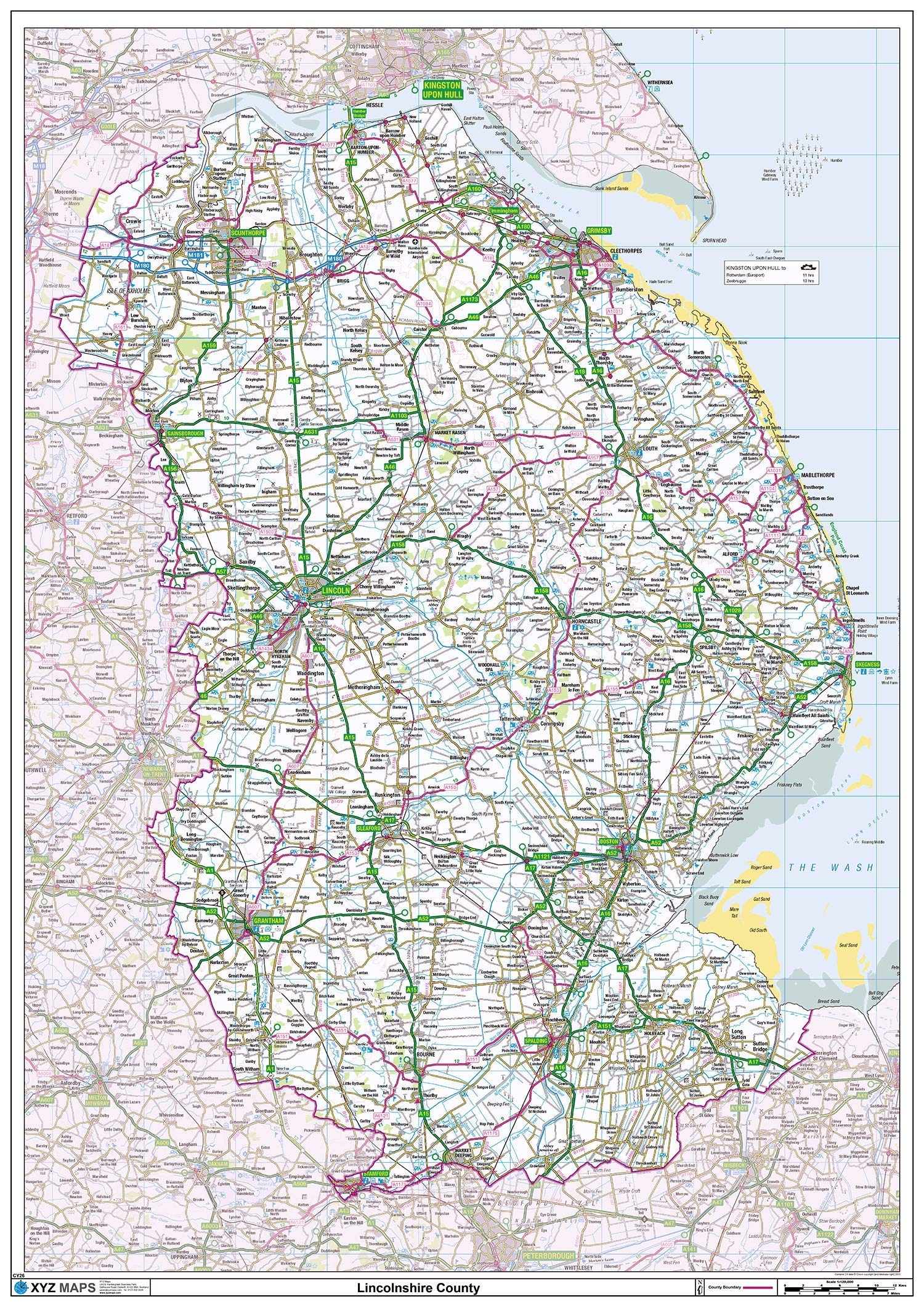 Lincolnshire County Map-Plastic Coated