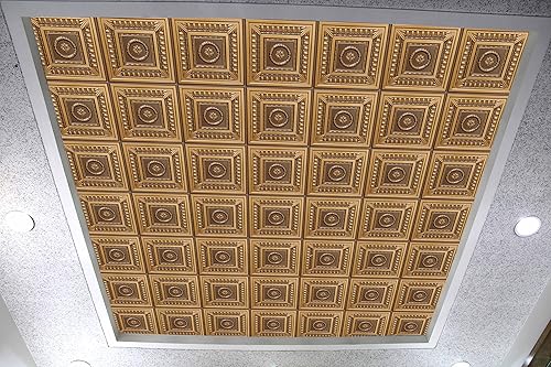 Miniatura 5 de Dundee Deco Rustic Botanical Antique Gold Glue Up or Lay in, PVC 3D Decorative Ceiling Panel, 2 ft X 2 ft (60cm X 60cm), 4 sq ft (0.37 sq m) Each,