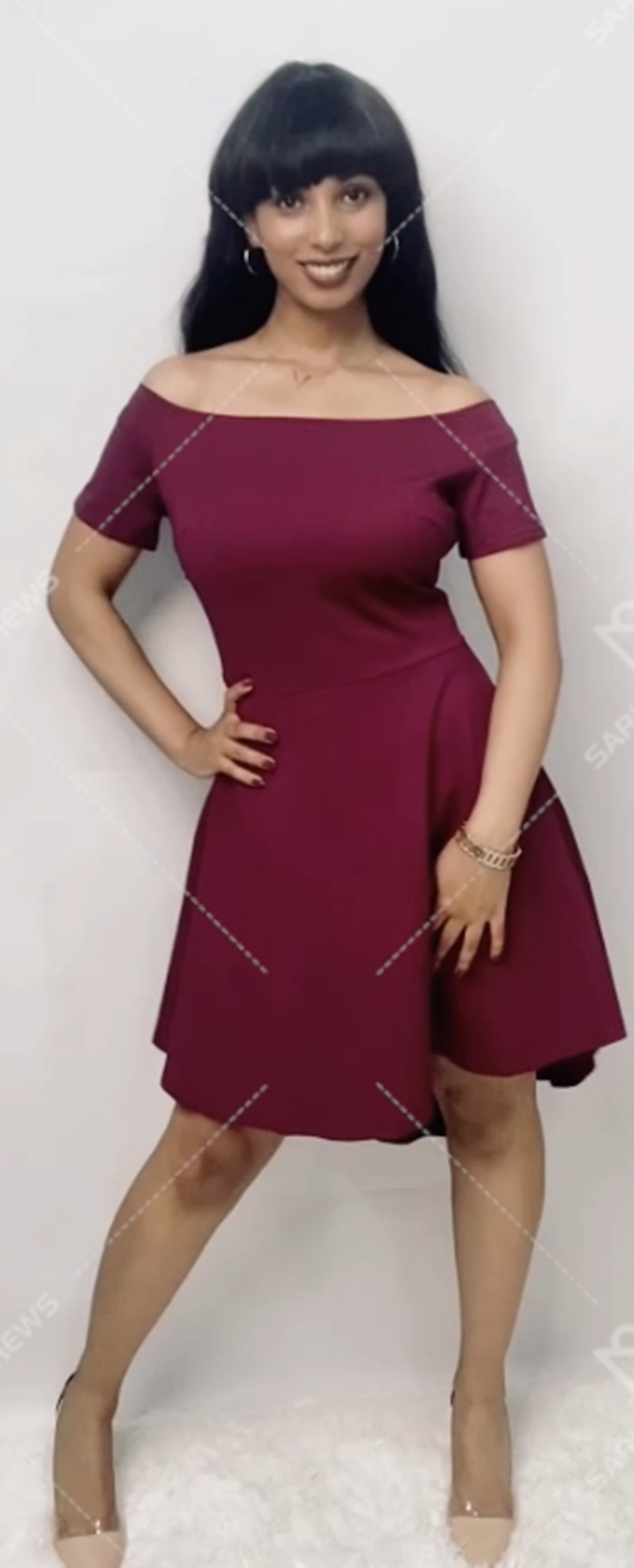 Sarin Mathews Womens Off The Shoulder Short Sleeve High Low Cocktail Skater Dress - Image 6