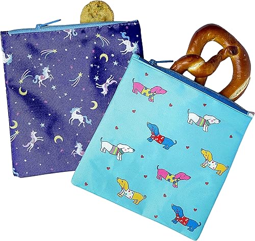 Miniatura 9 de Yumbox Bolsas de tela reutilizables para sándwiches y aperitivos (paquete de 2) con estampados de tiburones atlánticos y monstruos divertidos para