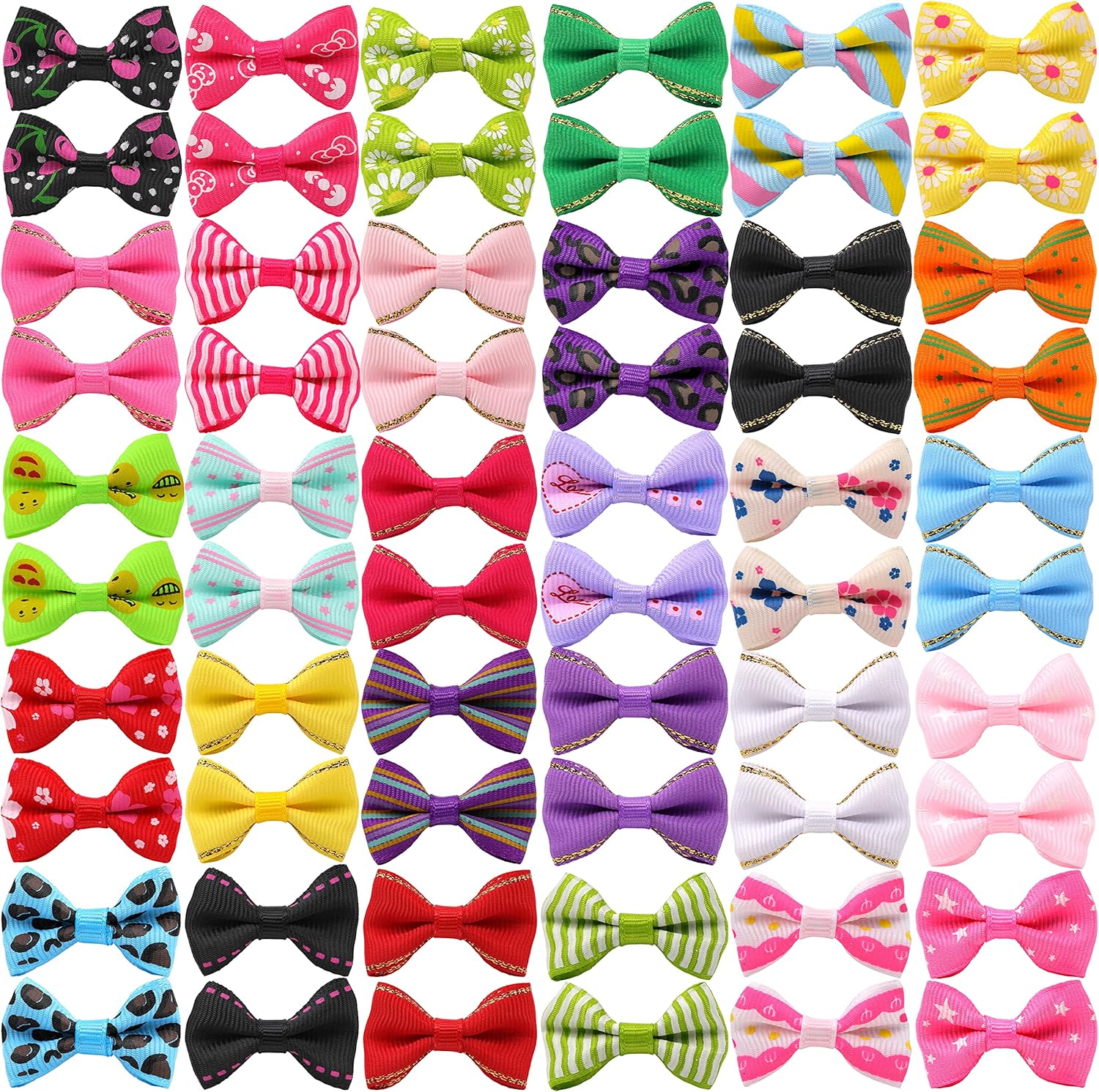 YAKA 60PCS (30 Paris) Cute Puppy Dog Small Bowknot Hair Bows with Metal Clips Handmade Hair Accessories Bow Pet Grooming Products (60 Pcs