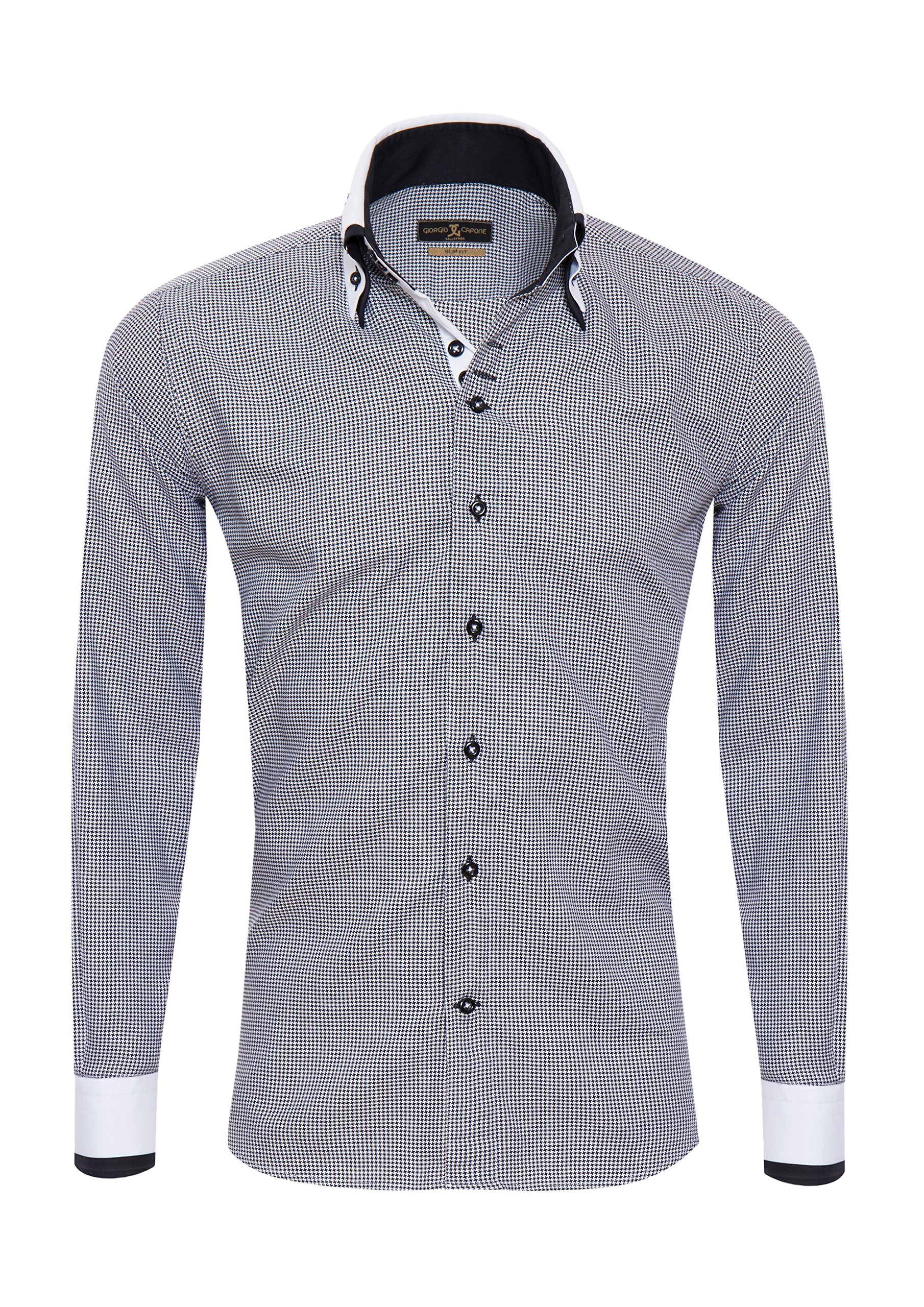 Premium Shirt, Pepita Shirt in Black and White with Thin Horizontal Detailing, 100% Cotton, Slim & Regular fit