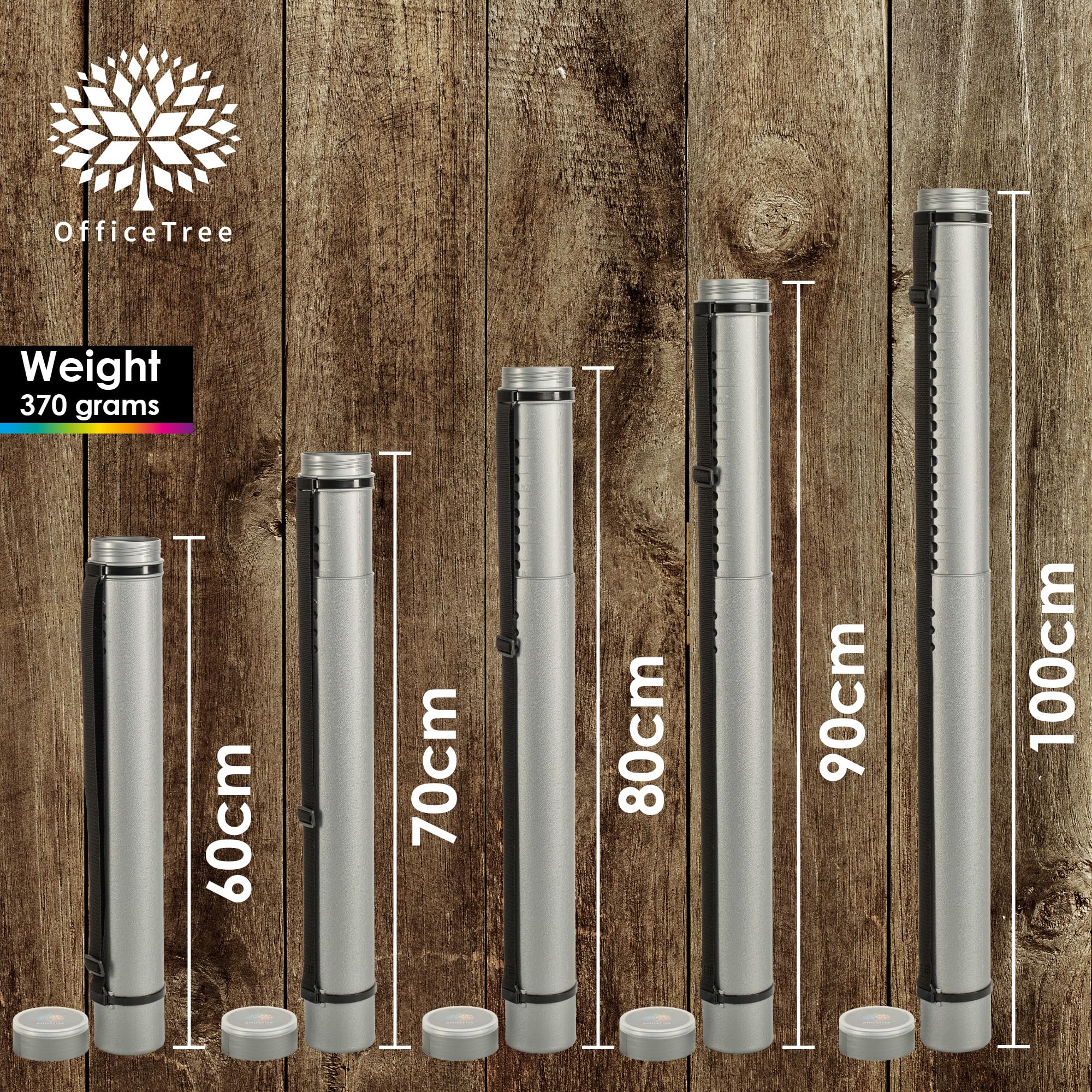 OfficeTree Art Tube Storage Grey A0, Poster Carrier for Transport and Storage, Adjustable Length 60-100 cm and Carry Strap - Image 2