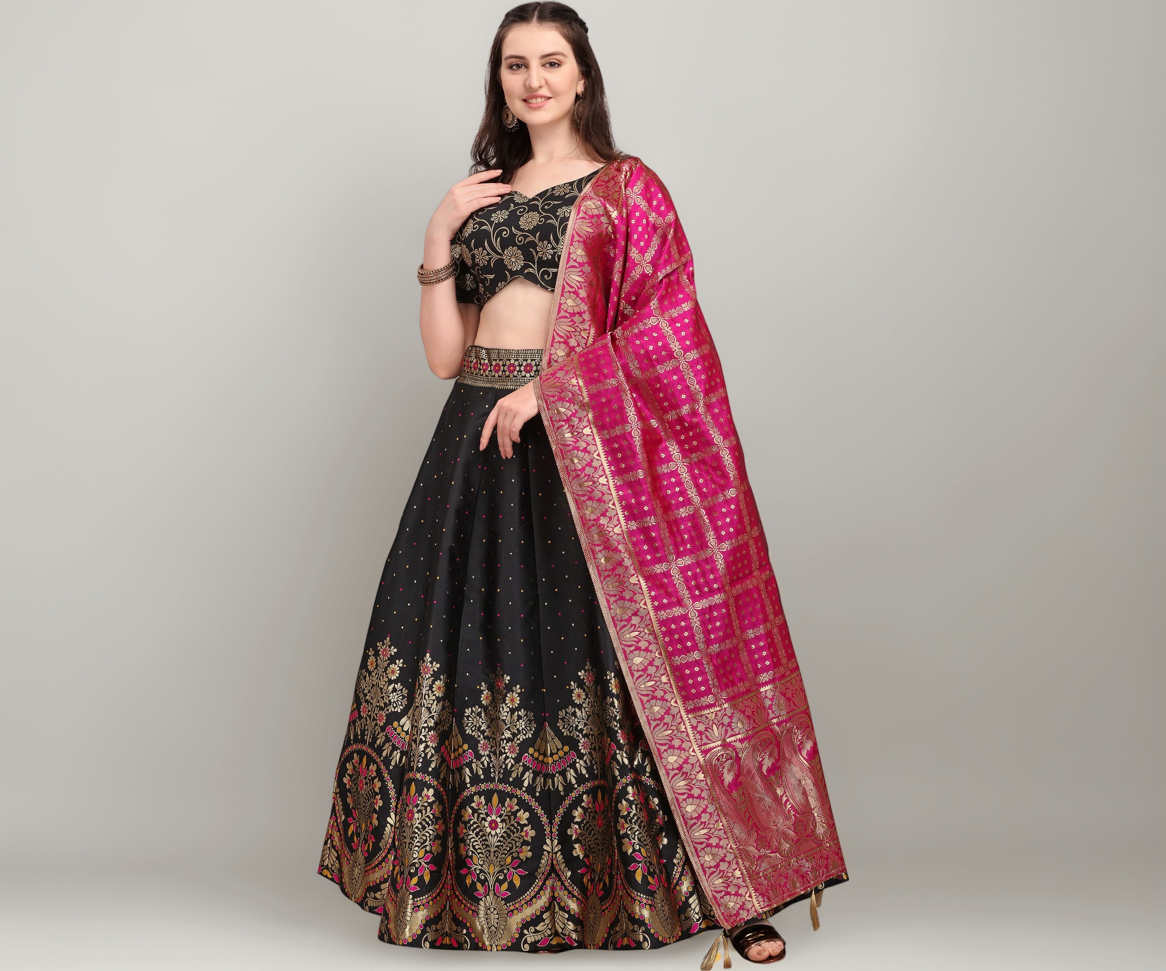 PURVAJA Women's Jacquard Semi-Stitched Lehenga choli